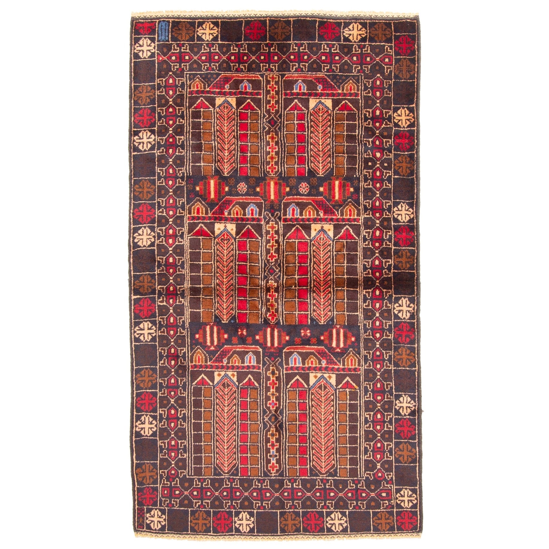 Ecarpetgallery Hand Knotted Rizbaft Dark Brown Wool Rug 36 X 62