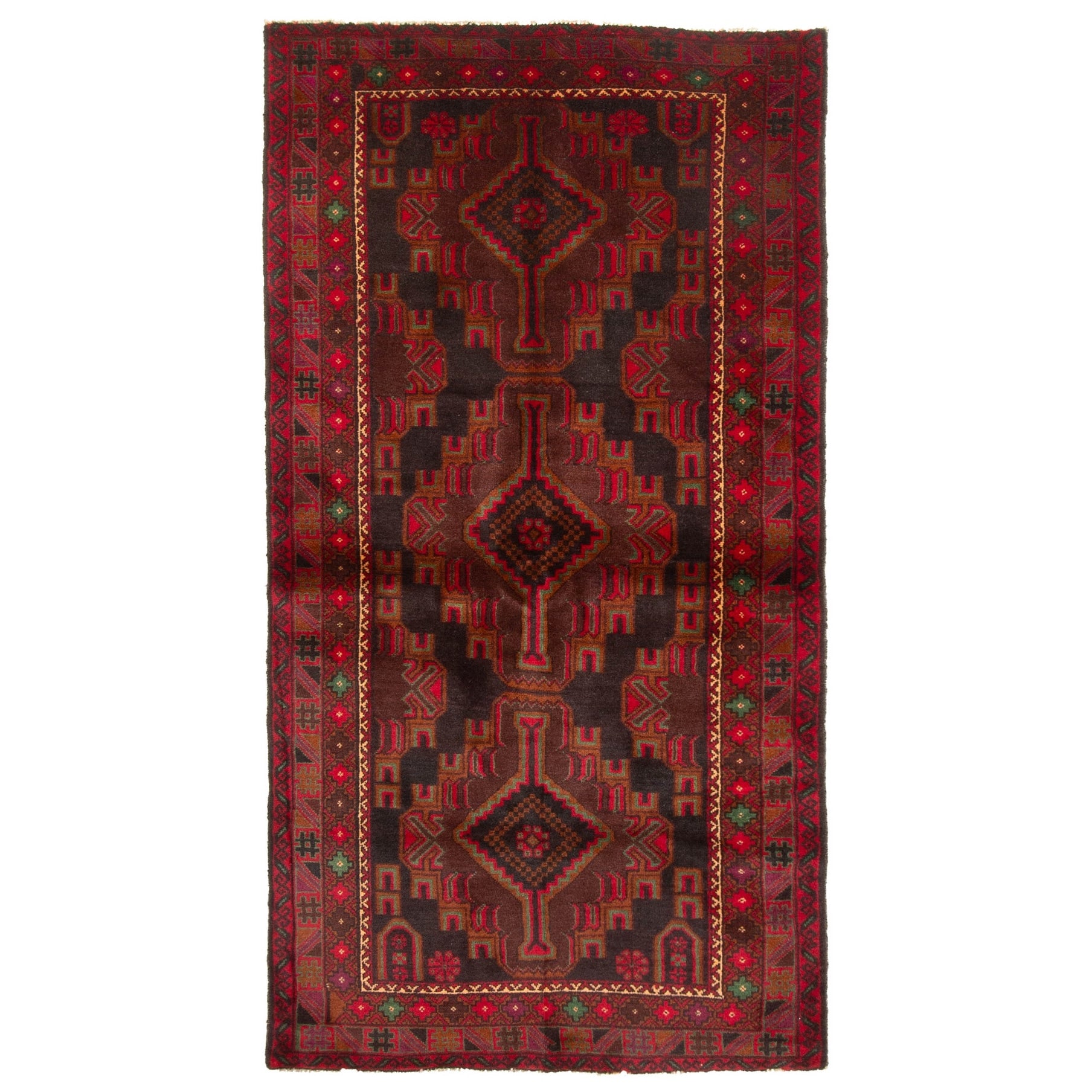 Ecarpetgallery Hand Knotted Rizbaft Dark Brown Wool Rug 35 X 64