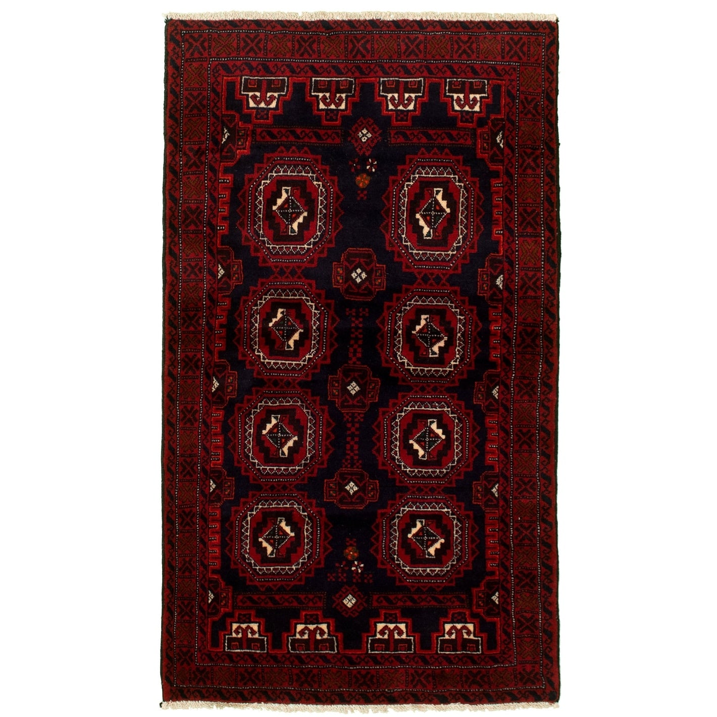 Hand Knotted Rizbaft Navy Red Wool Rug 34 X 61 34 X 61