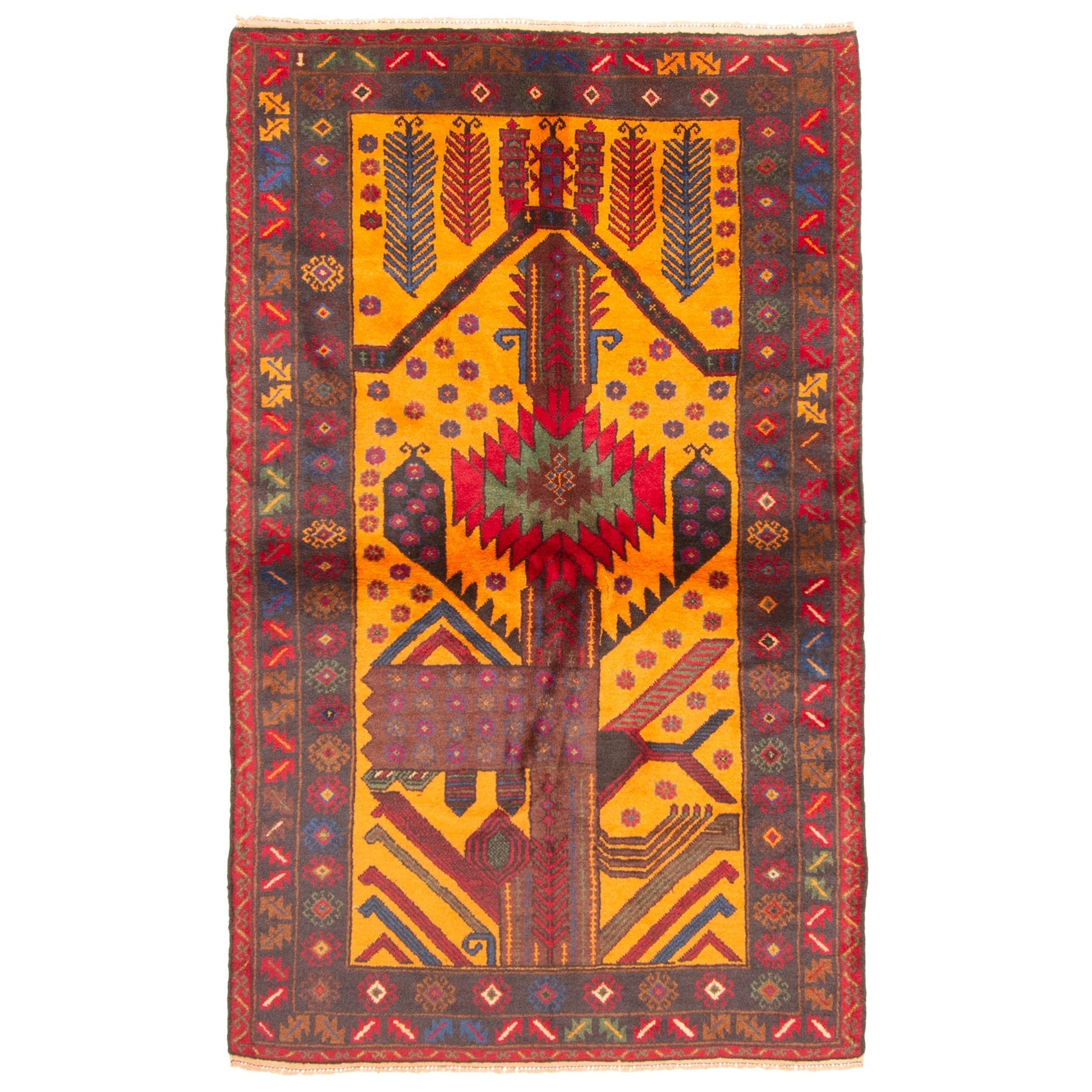 Ecarpetgallery Hand Knotted Rizbaft Orange Wool Rug 36 X 59
