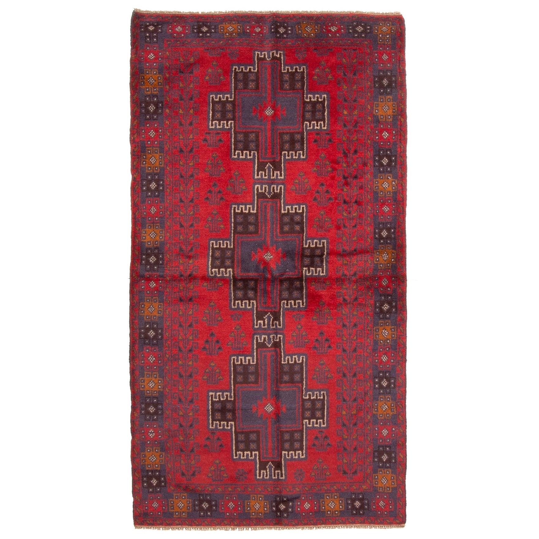 Ecarpetgallery Hand Knotted Rizbaft Red Wool Rug 35 X 66