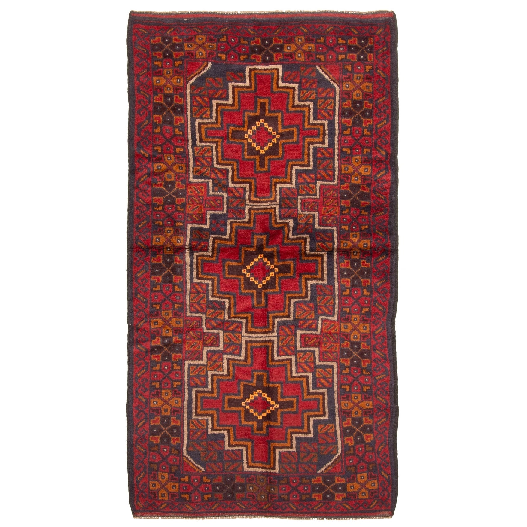 Ecarpetgallery Hand Knotted Rizbaft Red Wool Rug 35 X 65