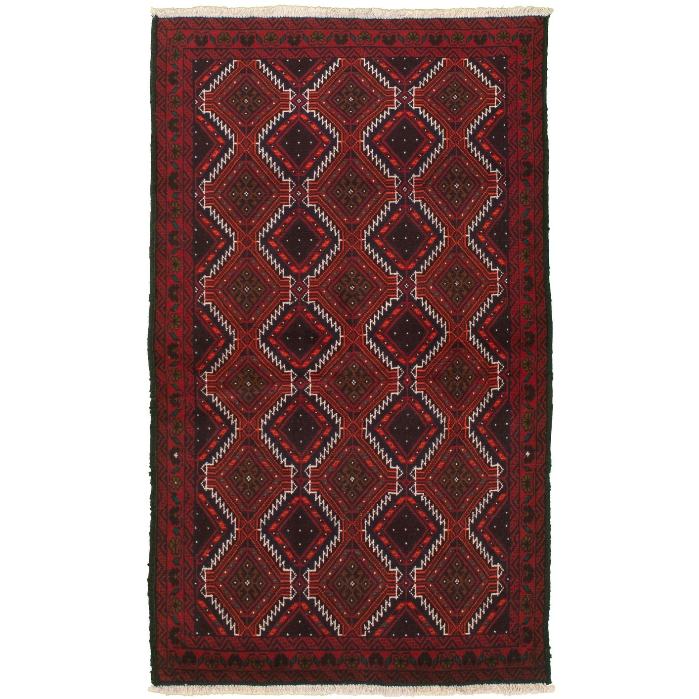 Hand Knotted Rizbaft Red Wool Rug 35 X 61 35 X 61