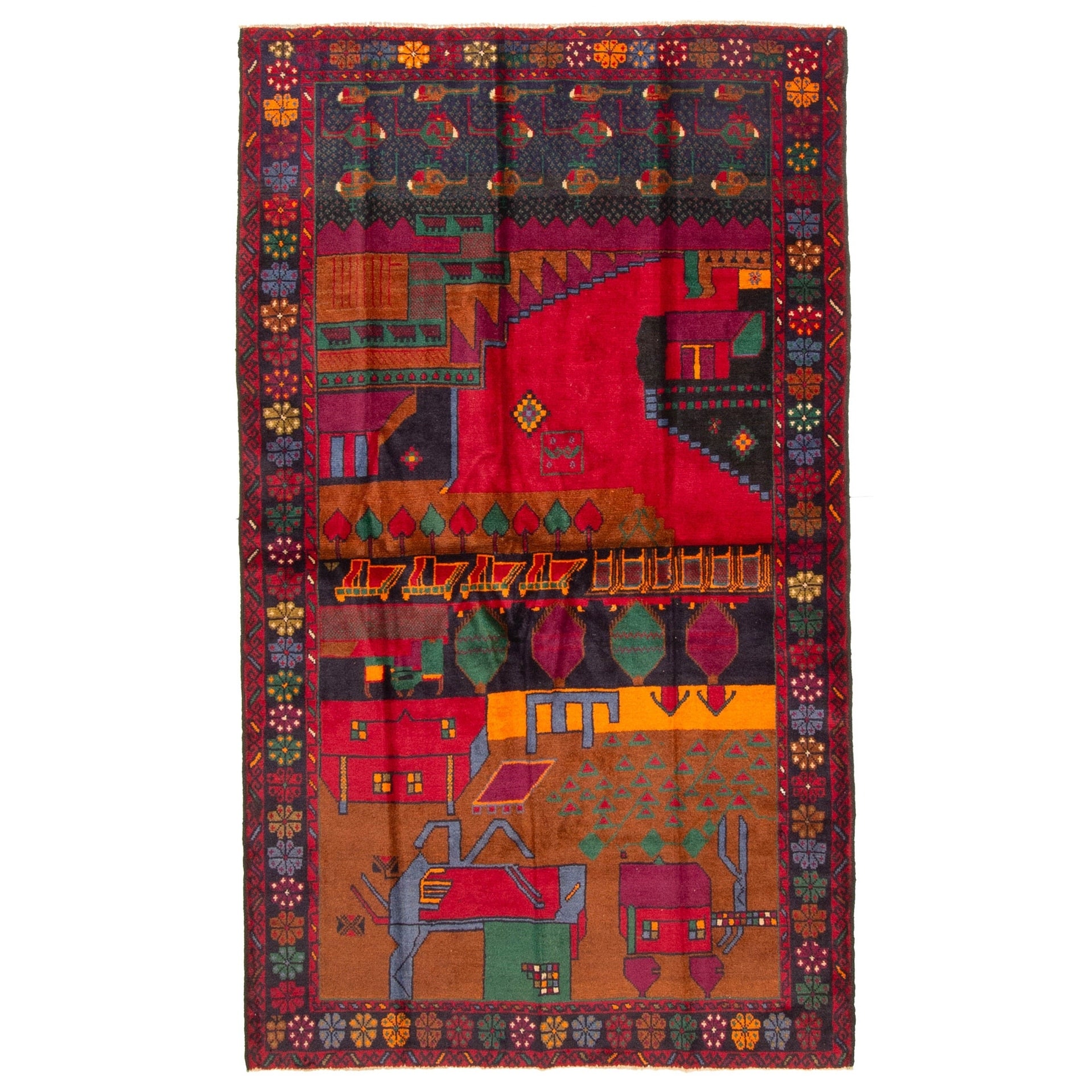 Ecarpetgallery Hand Knotted Rizbaft Red Wool Rug 38 X 62