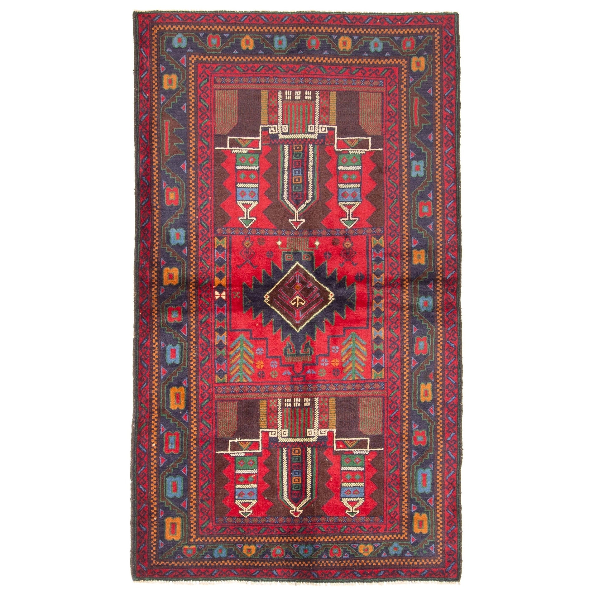Ecarpetgallery Hand Knotted Rizbaft Red Wool Rug 38 X 65