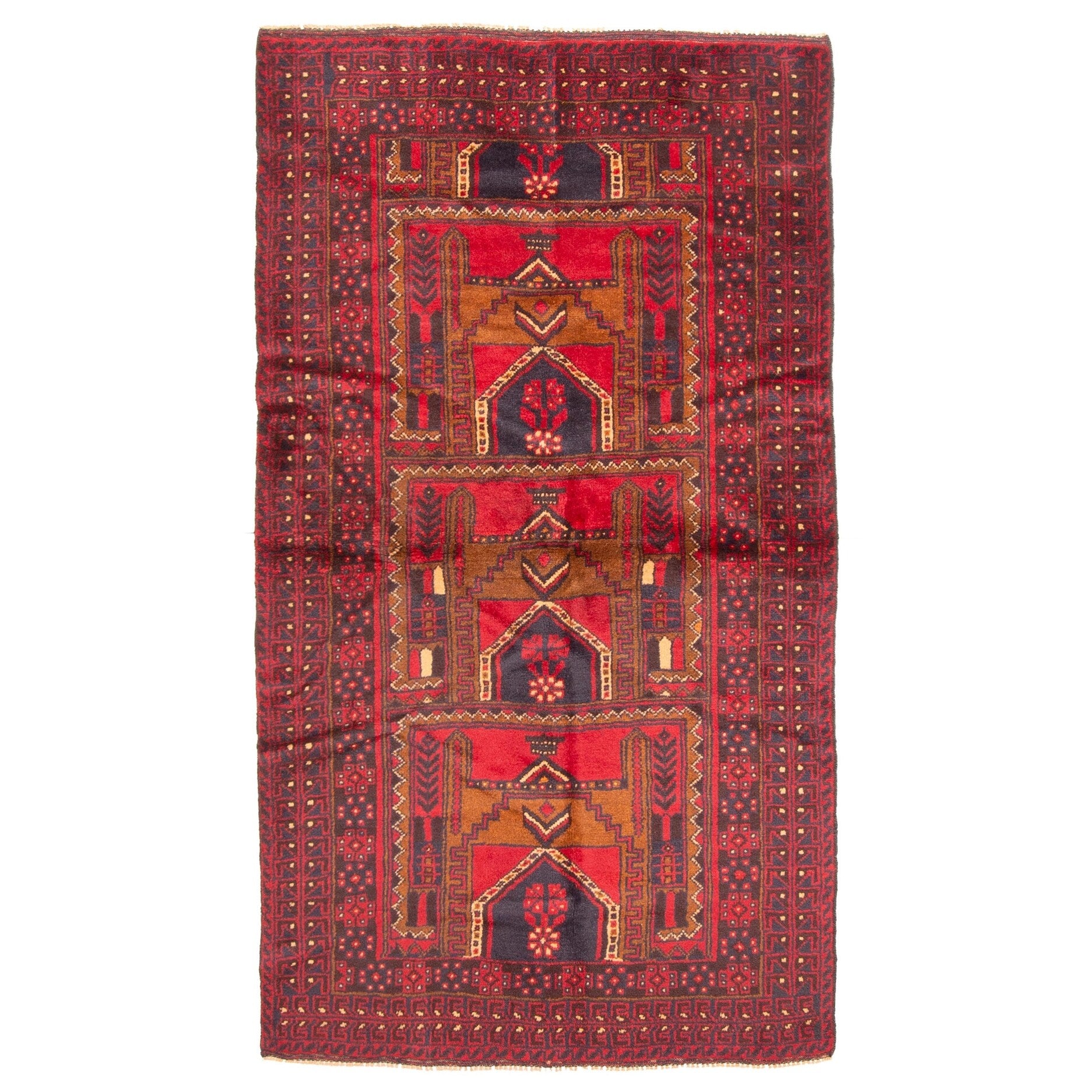 Ecarpetgallery Hand Knotted Rizbaft Red Wool Rug 34 X 60