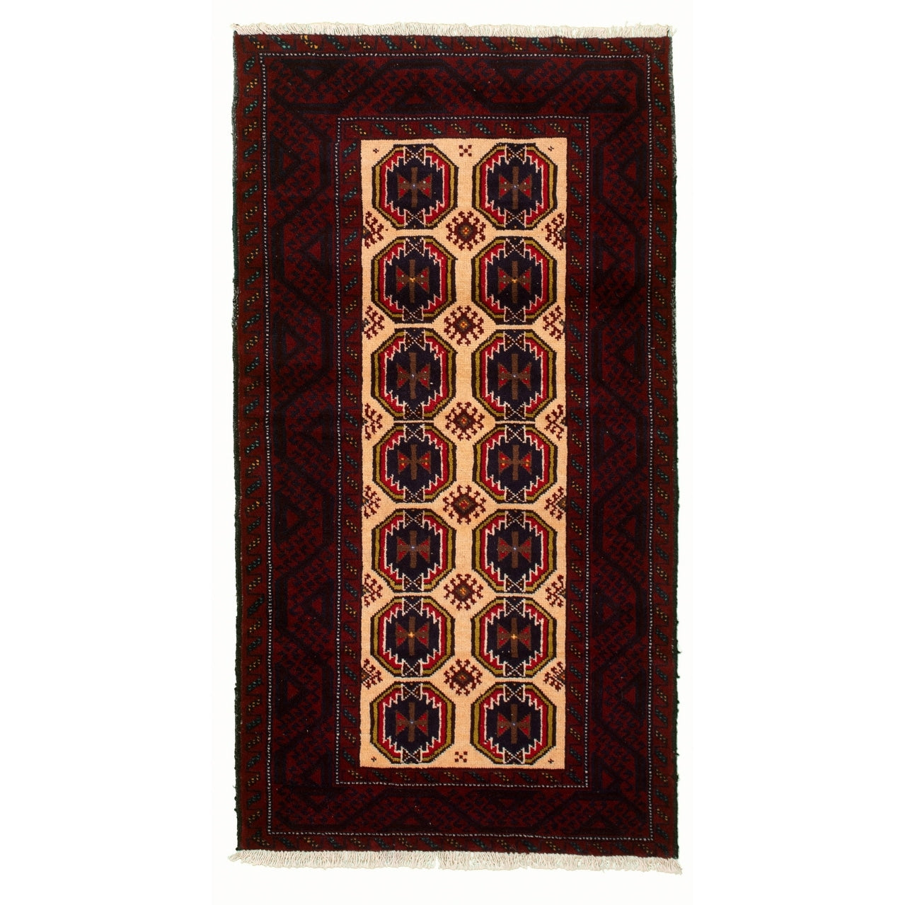 Hand Knotted Rizbaft Red Wool Rug 31 X 62 31 X 62