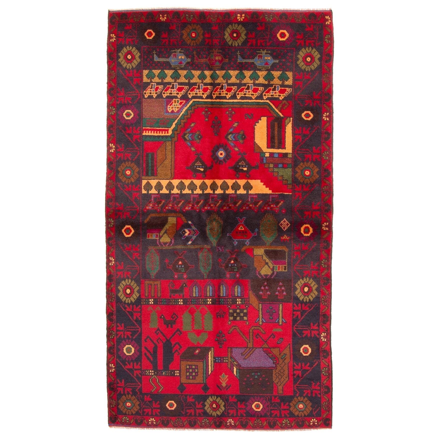 Ecarpetgallery Hand Knotted Rizbaft Red Wool Rug 36 X 68