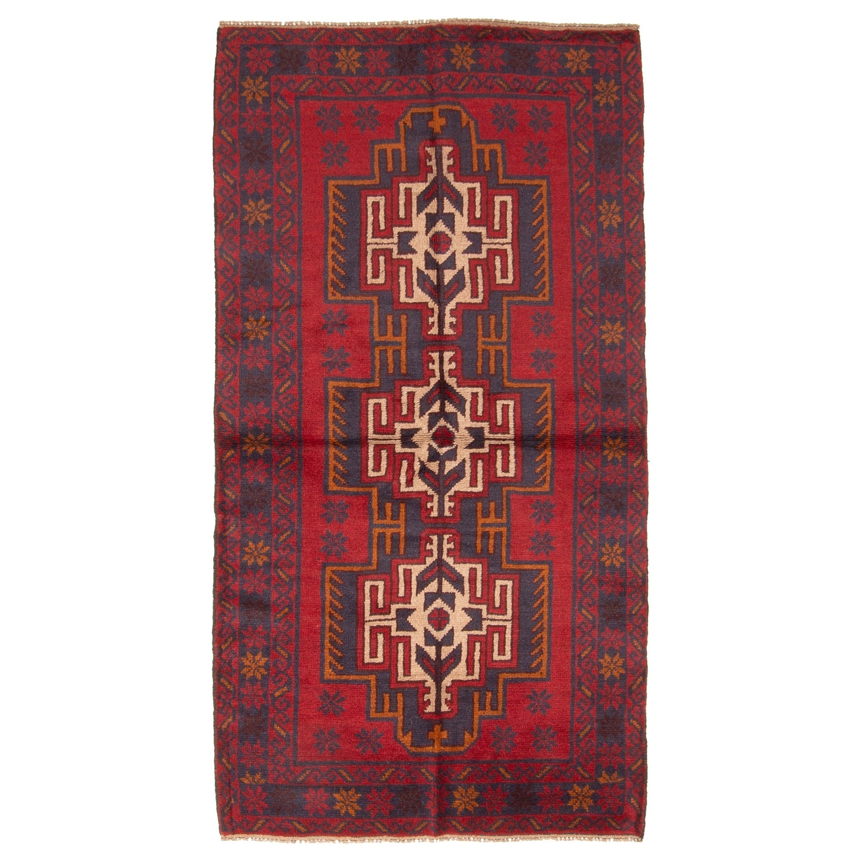 Ecarpetgallery Hand Knotted Rizbaft Red Wool Rug 36 X 66