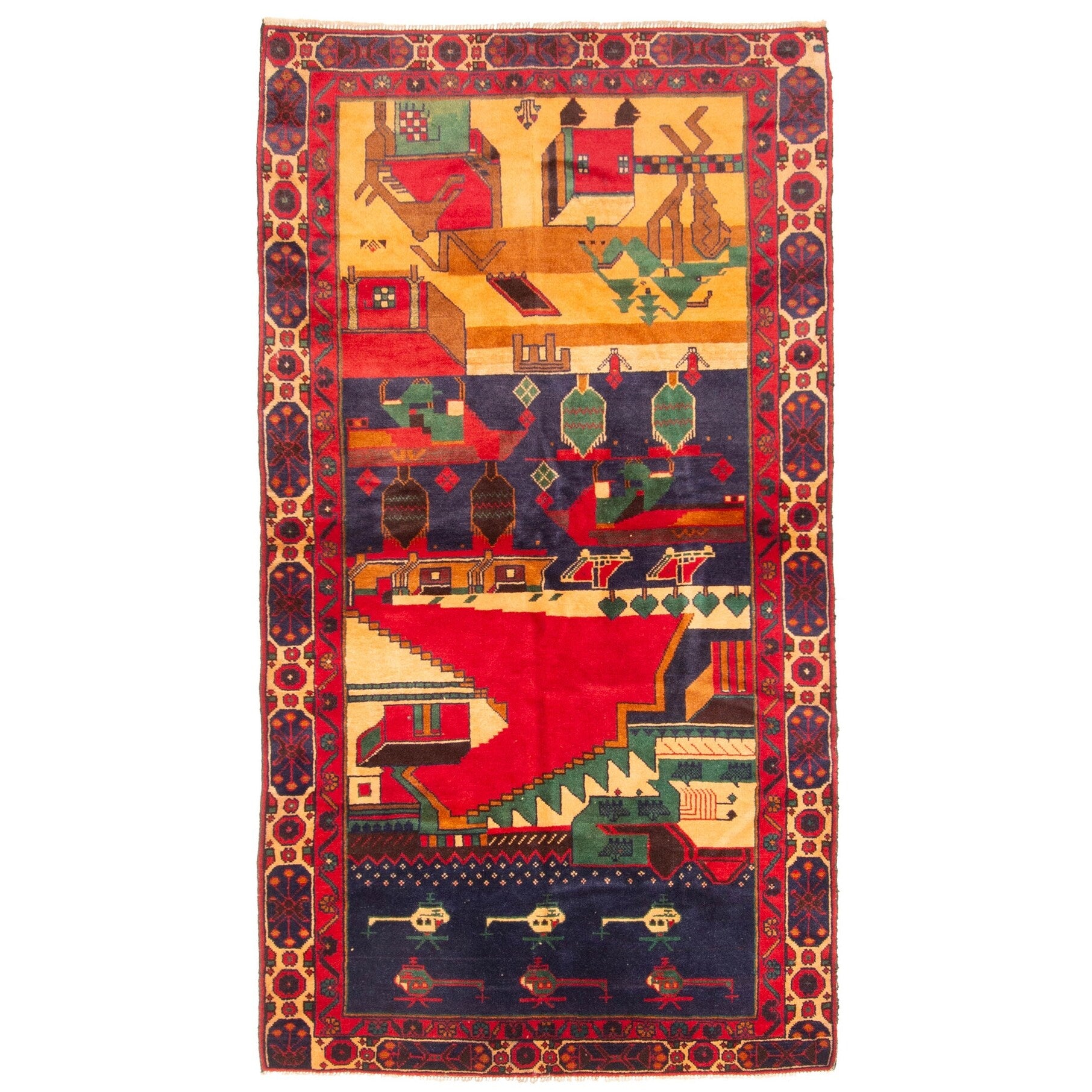 Ecarpetgallery Hand Knotted Rizbaft Red Wool Rug 35 X 65