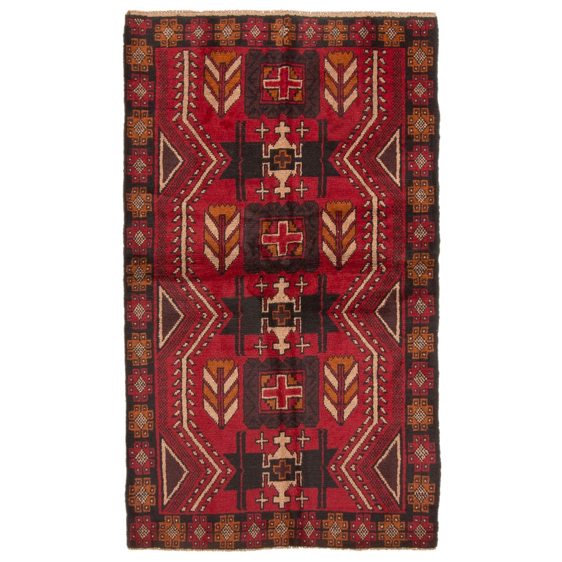 Ecarpetgallery Hand Knotted Rizbaft Red Wool Rug 37 X 63