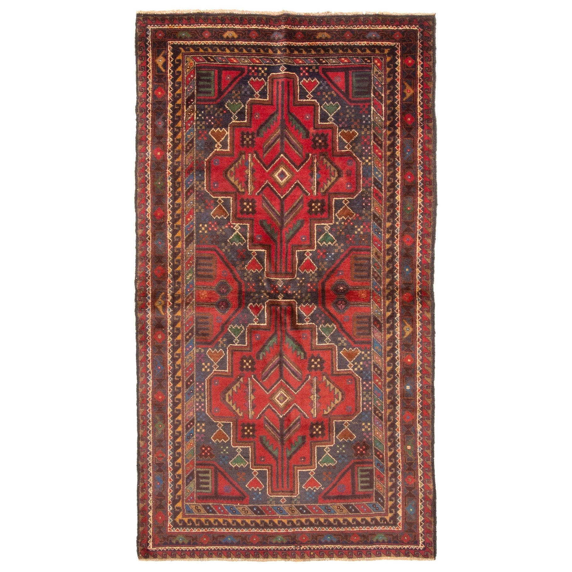 Ecarpetgallery Hand Knotted Rizbaft Red Wool Rug 36 X 64