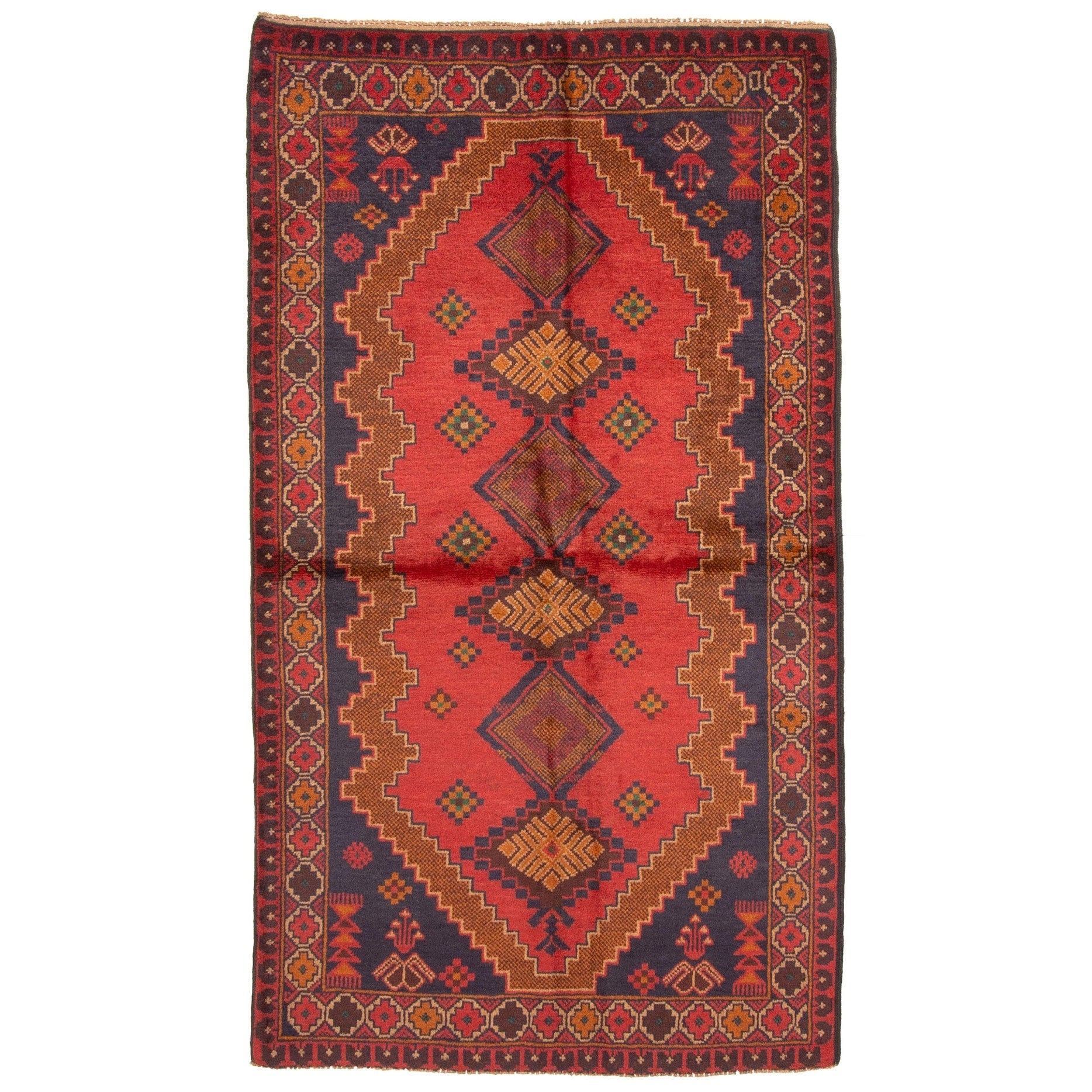 Ecarpetgallery Hand Knotted Rizbaft Red Wool Rug 37 X 64