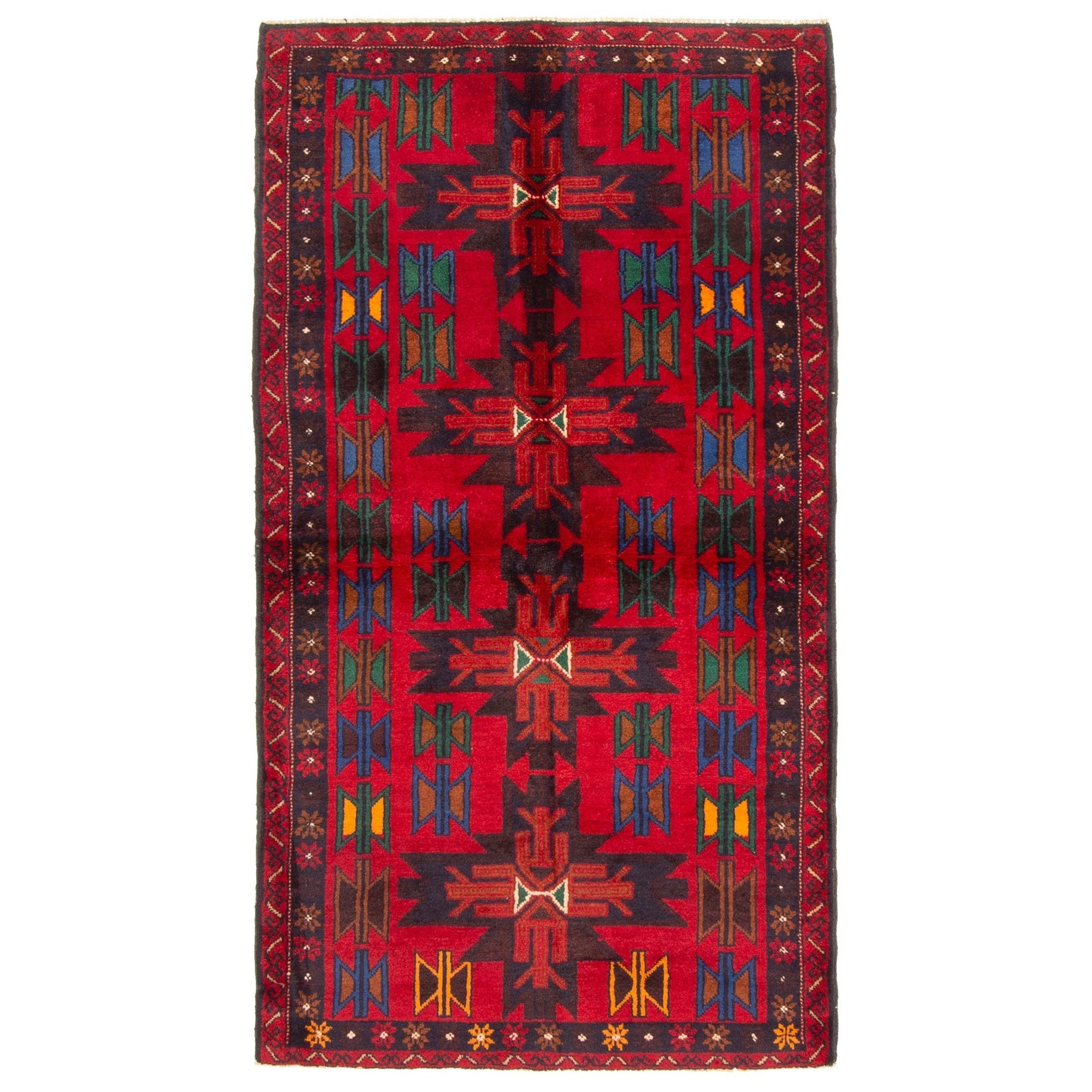 Ecarpetgallery Hand Knotted Rizbaft Red Wool Rug 36 X 65