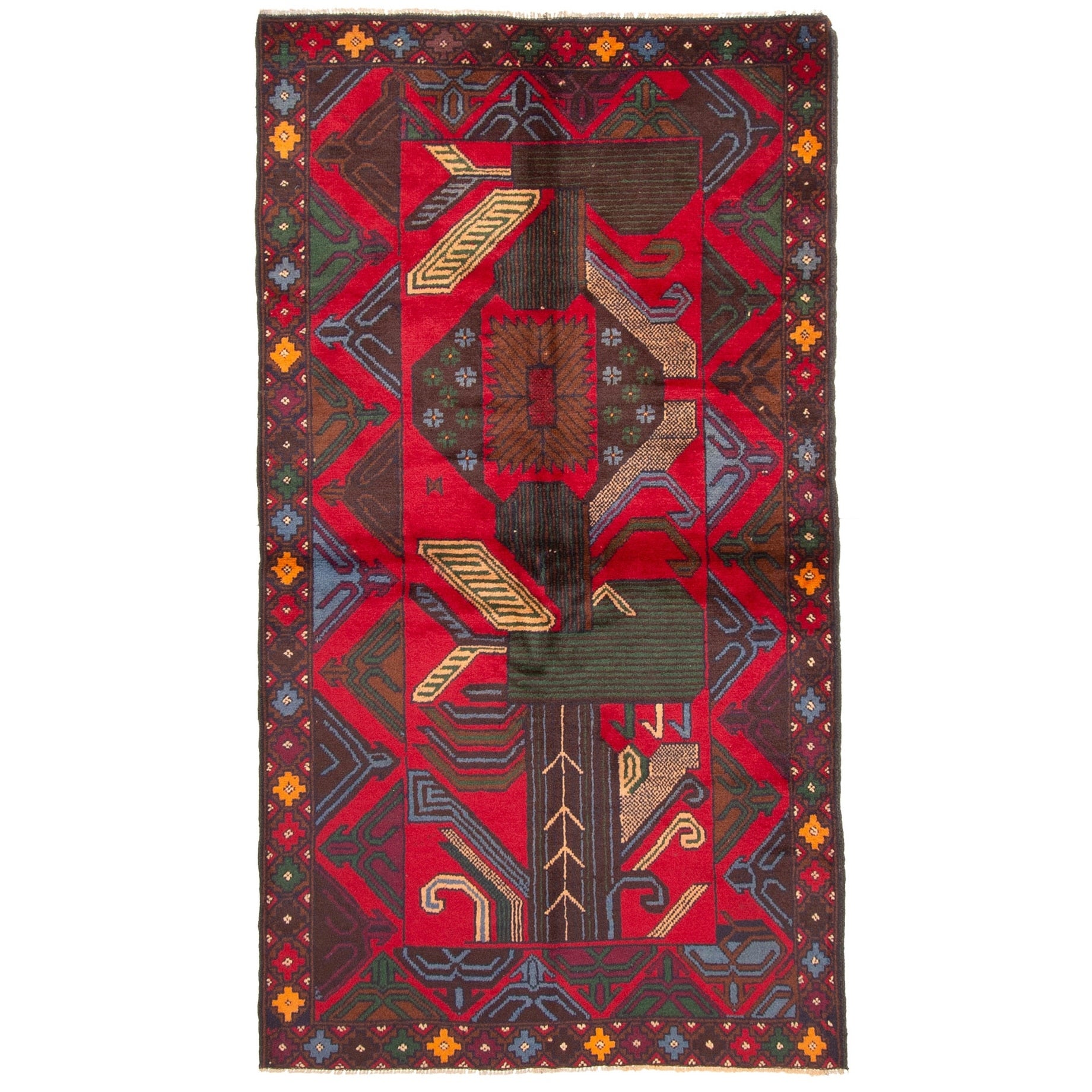 Ecarpetgallery Hand Knotted Rizbaft Red Wool Rug 36 X 63