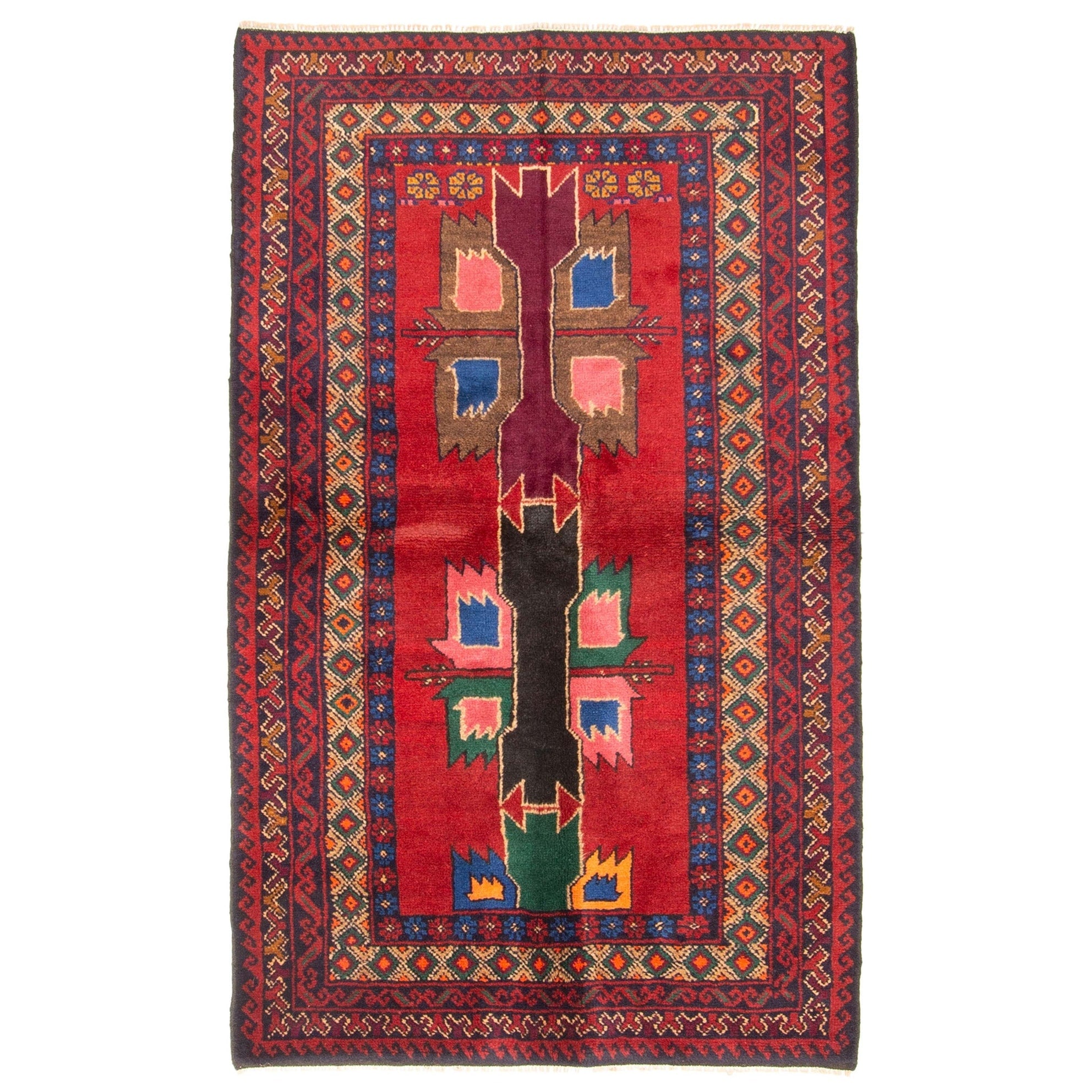 Ecarpetgallery Hand Knotted Rizbaft Red Wool Rug 35 X 58