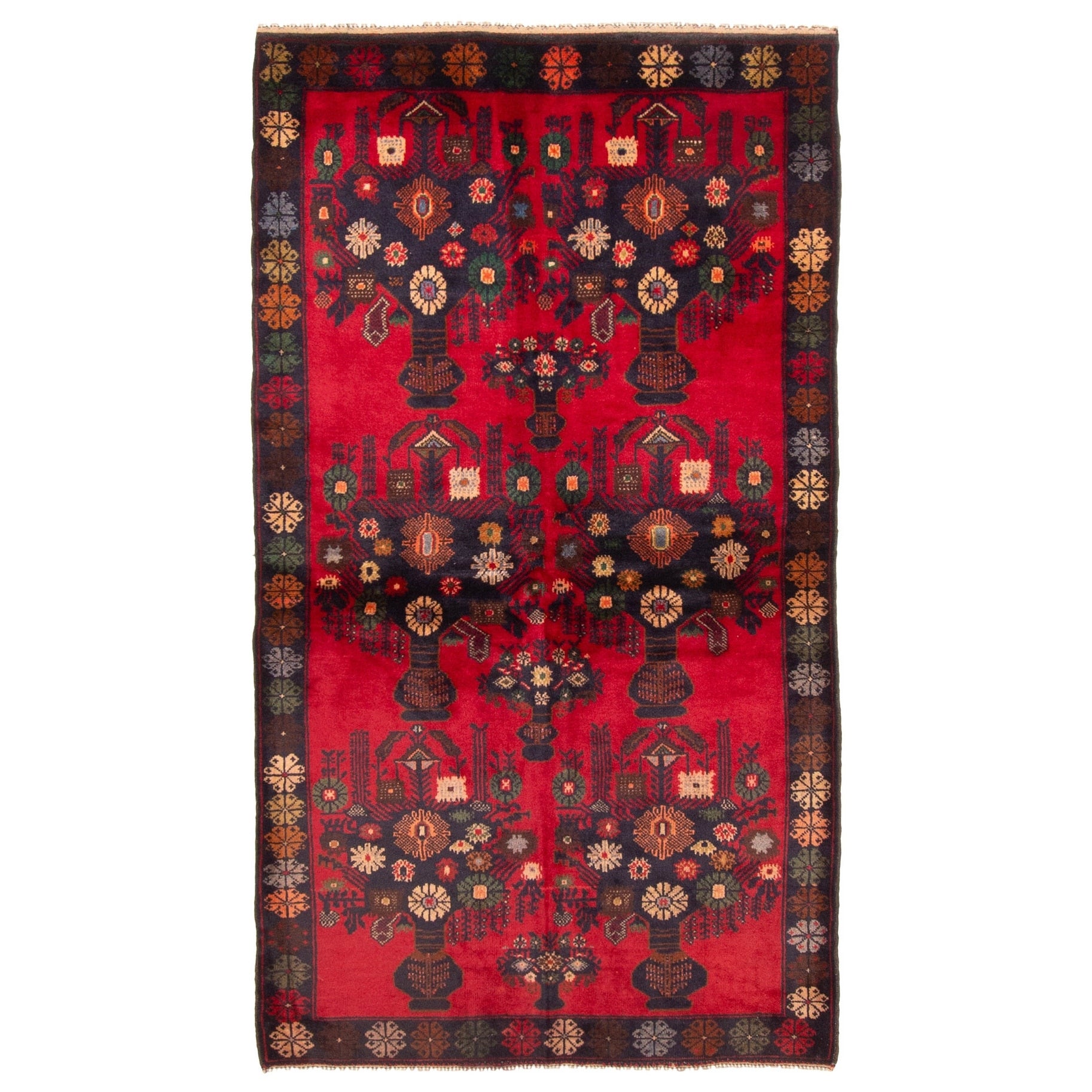 Ecarpetgallery Hand Knotted Rizbaft Red Wool Rug 37 X 67
