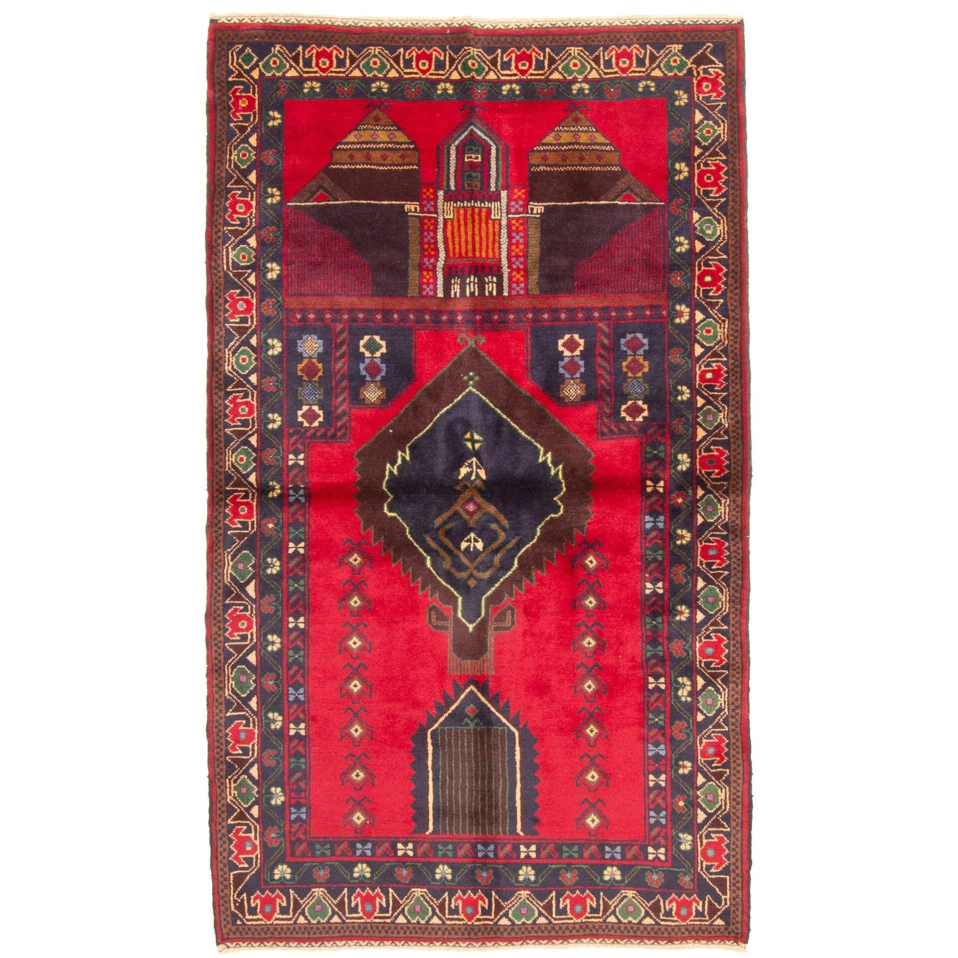 Ecarpetgallery Hand Knotted Rizbaft Red Wool Rug 37 X 60