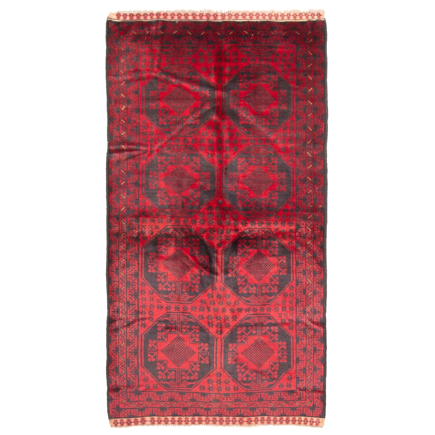 Ecarpetgallery Hand Knotted Rizbaft Red Wool Rug 36 X 69
