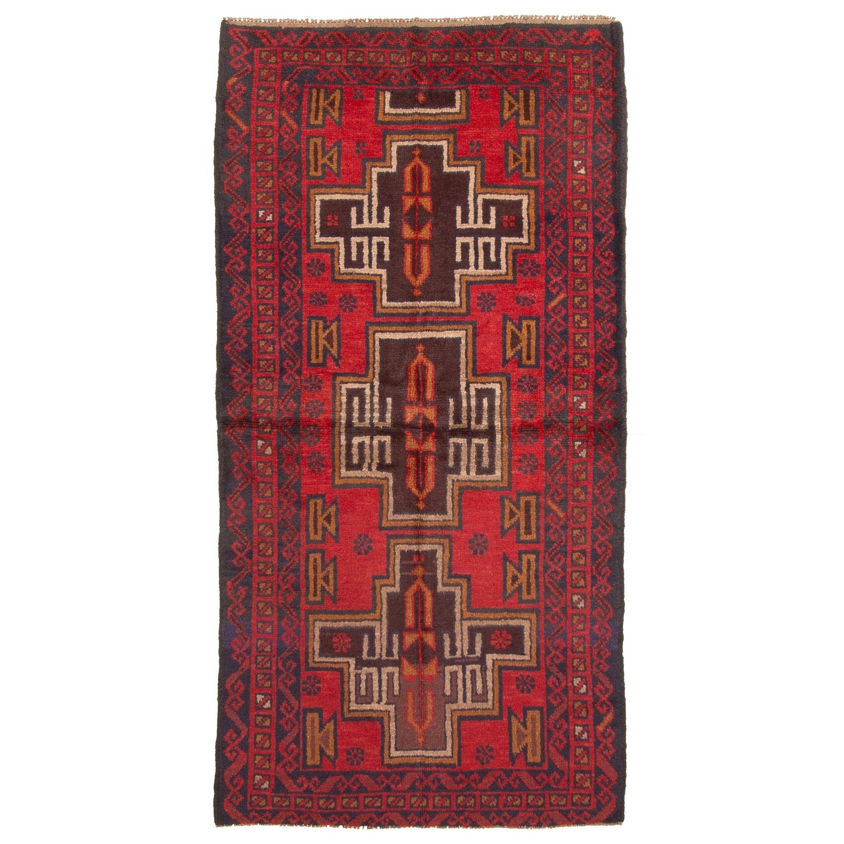 Ecarpetgallery Hand Knotted Rizbaft Red Wool Rug 33 X 66