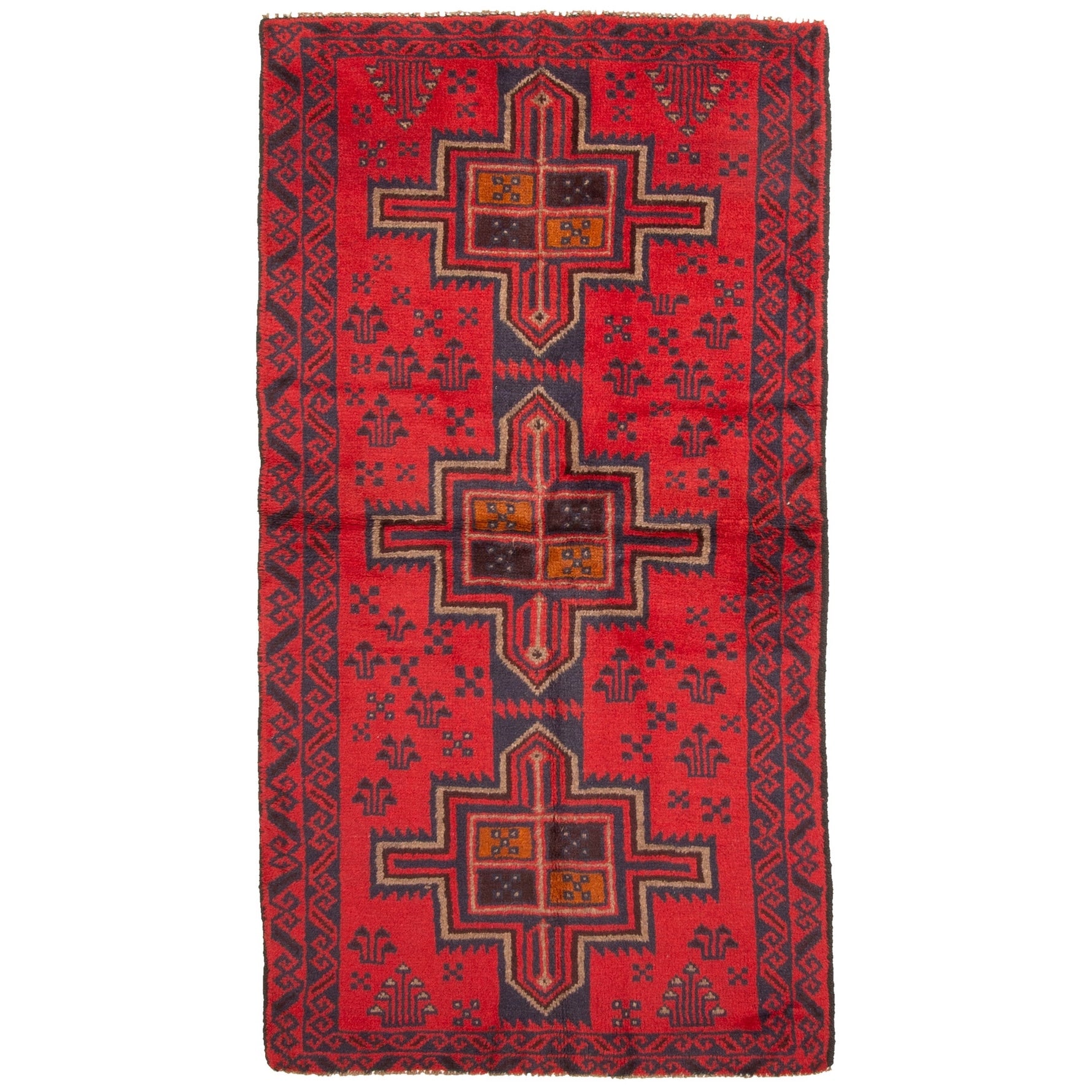 Ecarpetgallery Hand Knotted Rizbaft Red Wool Rug 35 X 65