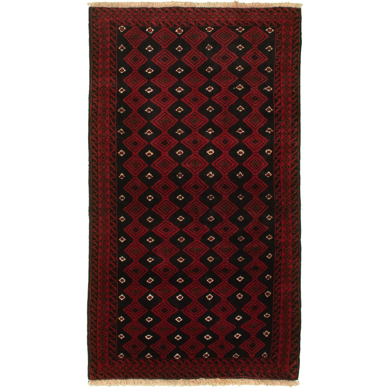 Hand Knotted Rizbaft Red Wool Rug 35 X 63 35 X 63