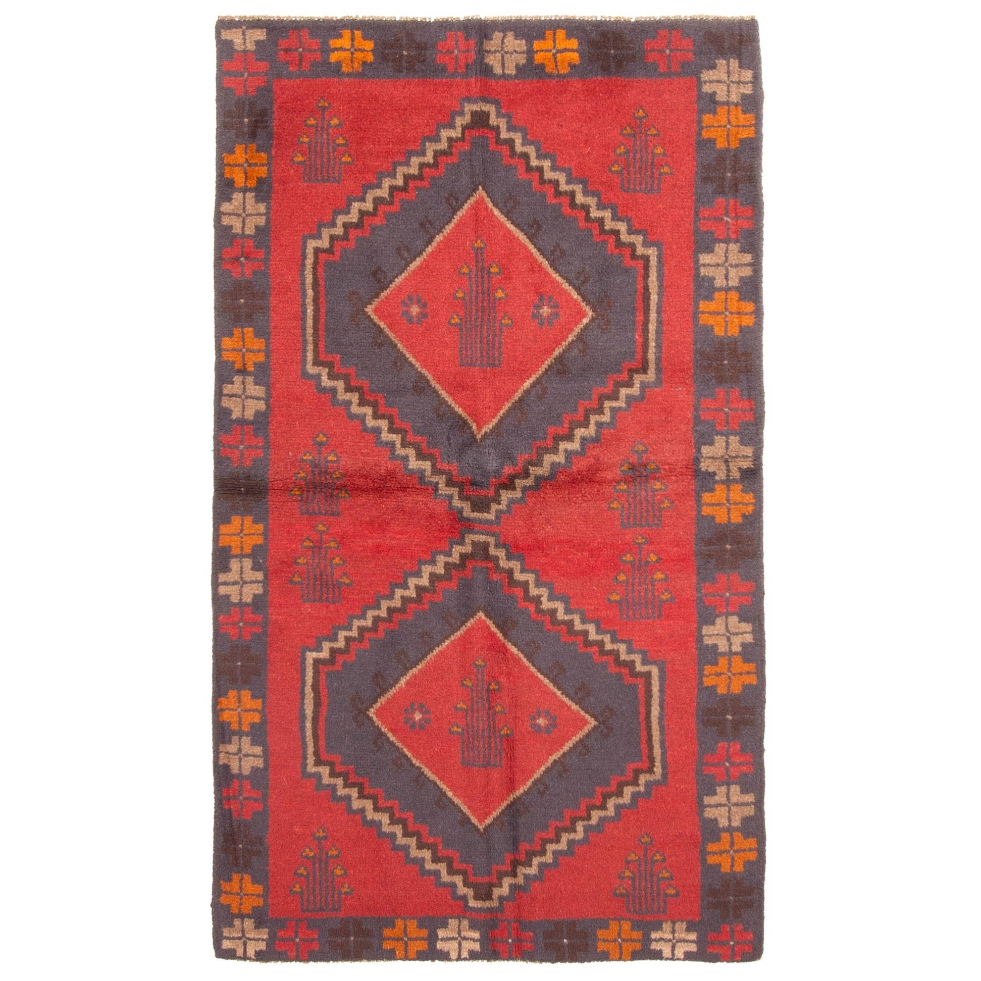 Ecarpetgallery Hand Knotted Rizbaft Red Wool Rug 35 X 62