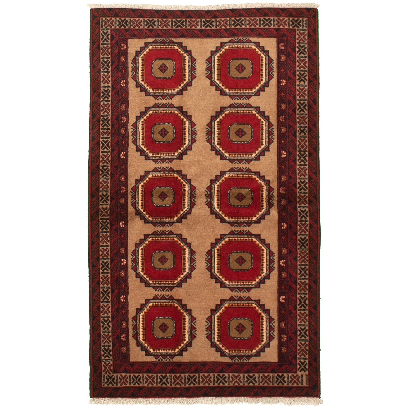 Hand Knotted Rizbaft Tan Wool Rug 37 X 66 37 X 66