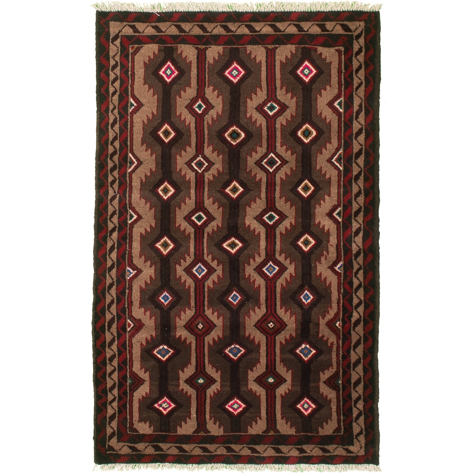 Hand Knotted Rizbaft Tan Wool Rug 34 X 56 34 X 56