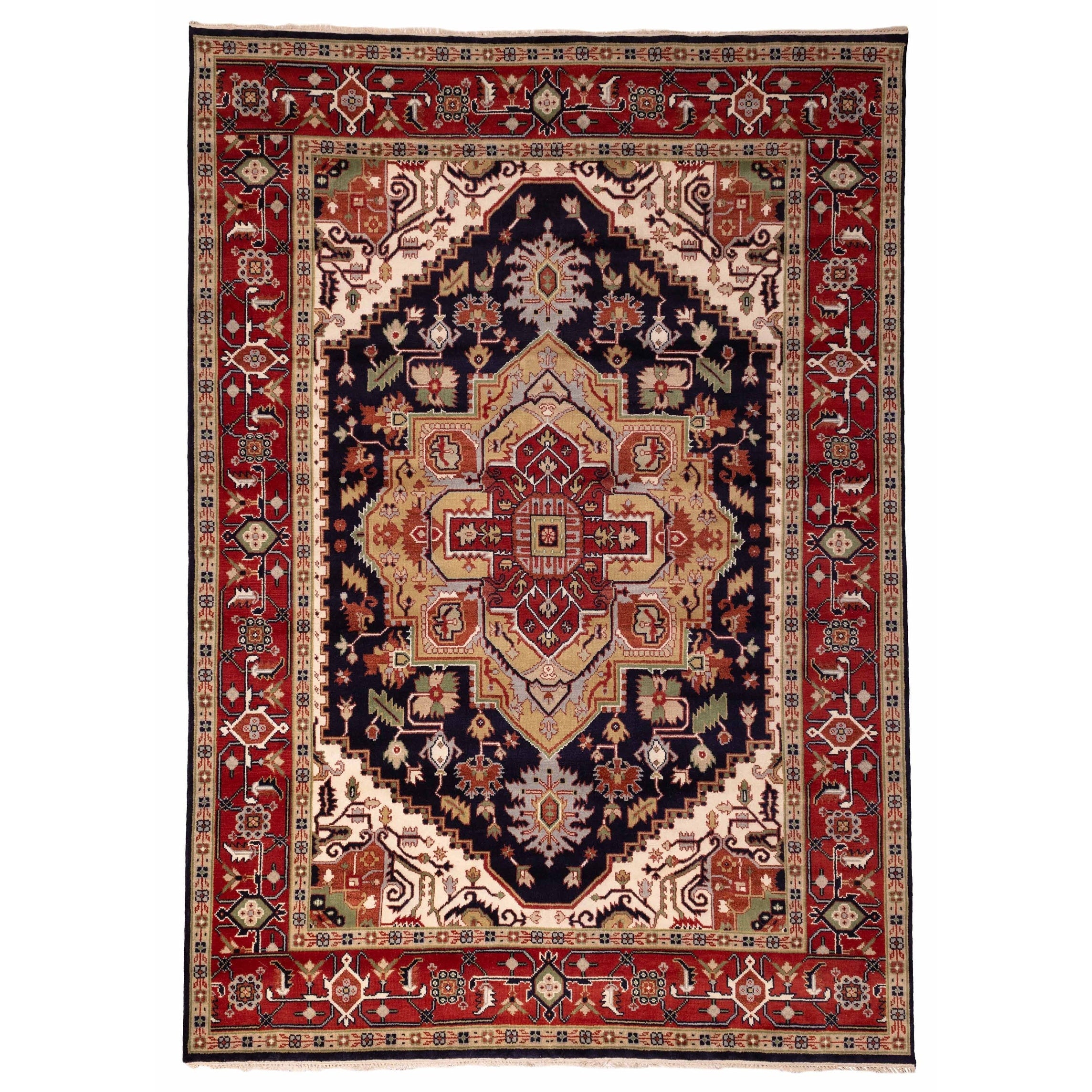Ecarpetgallery Hand Knotted Serapi Heritage Dark Navy Wool Rug 911 X 139