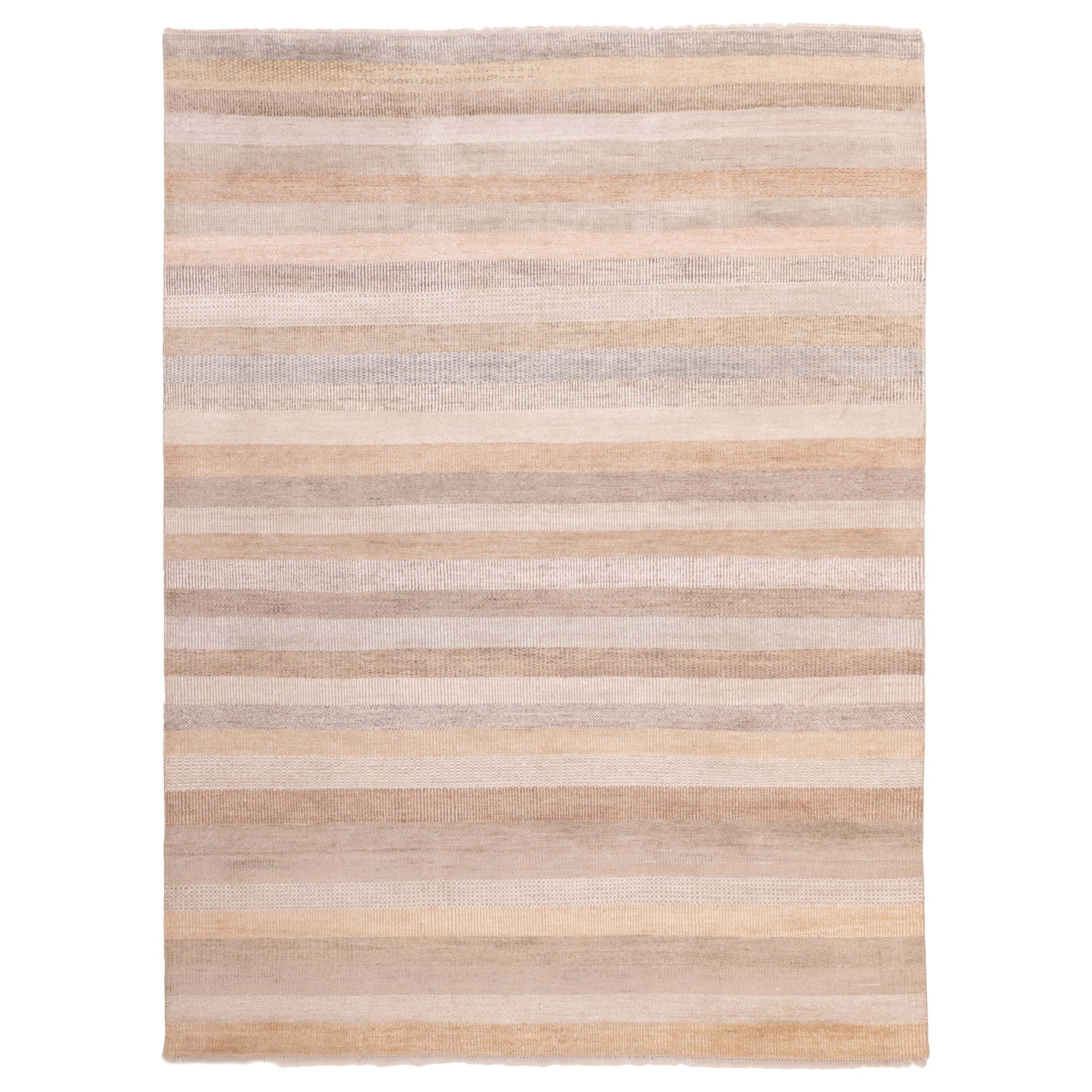 Ecarpetgallery Hand Knotted Silk Shadow Beige Silk Wool Rug 89 X 118