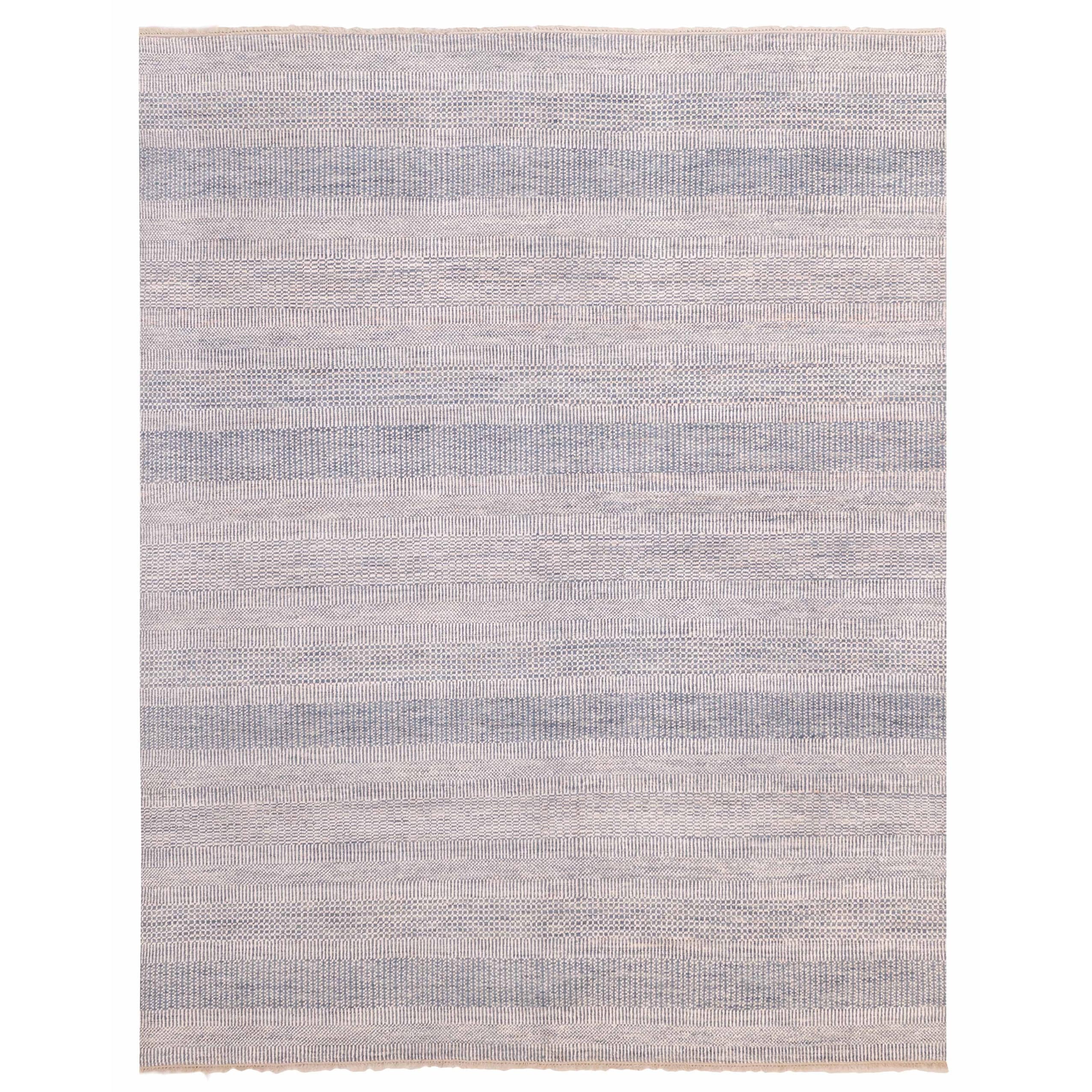 Ecarpetgallery Hand Knotted Silk Shadow Blue Ivory Silk Wool Rug 711 X 911