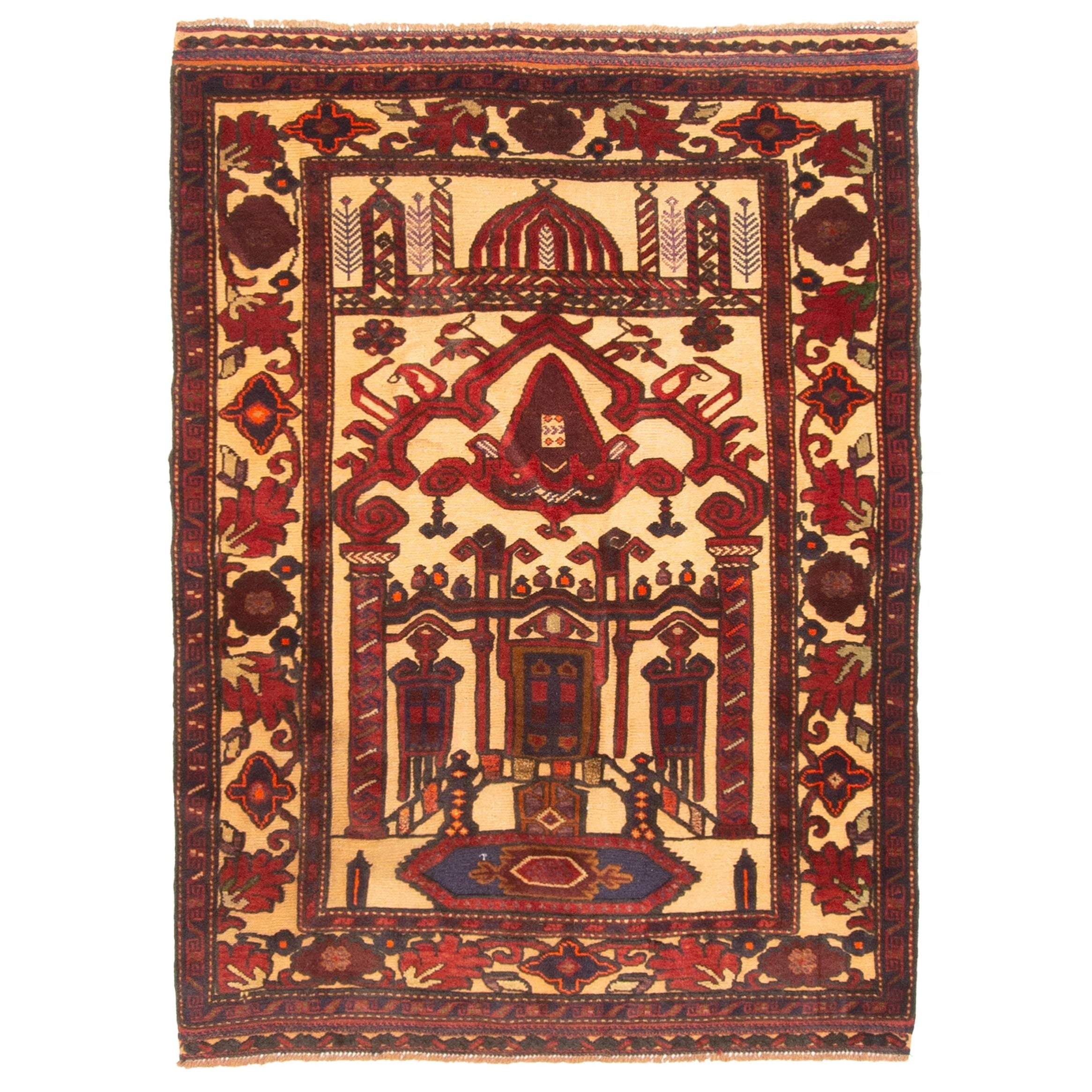 Ecarpetgallery Hand Knotted Tajik Caucasian Beige Wool Rug 34 X 47