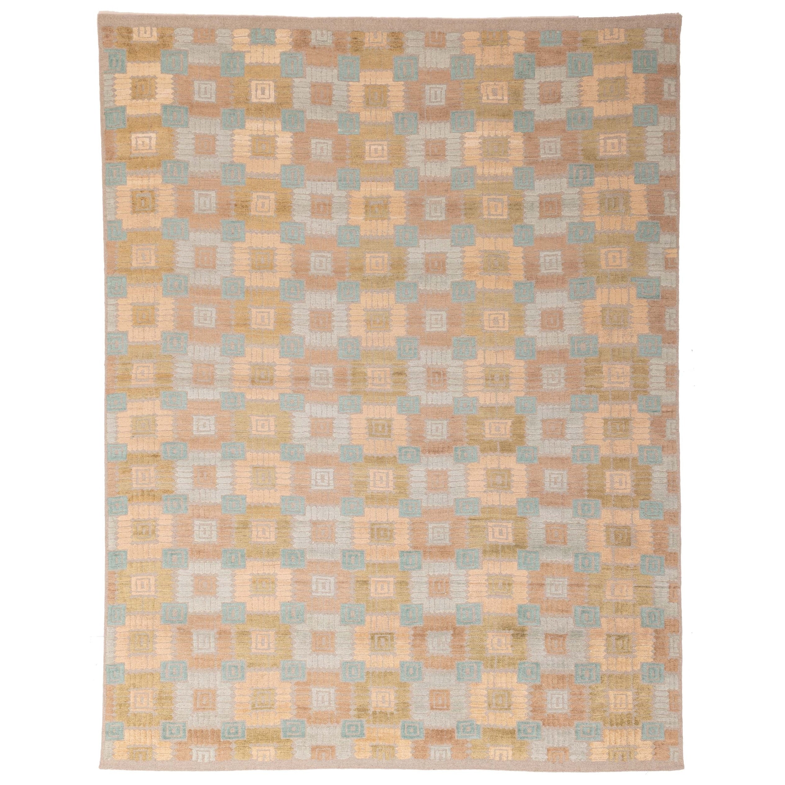 Ecarpetgallery Hand Knotted Tangier Light Blue Sky Blue Viscose Wool Rug 91 X 1110