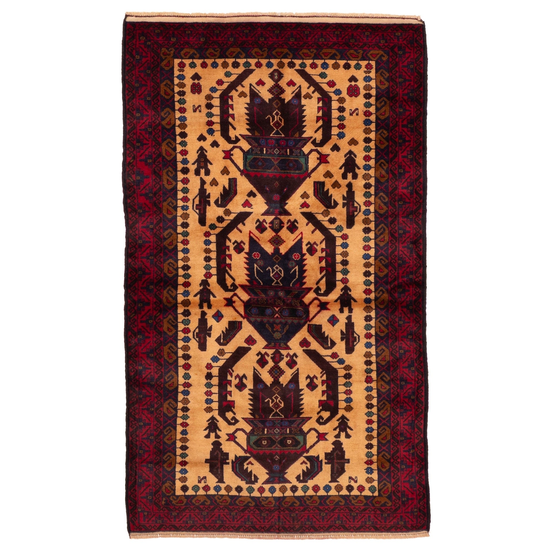 Ecarpetgallery Hand Knotted Teimani Beige Cream Wool Rug 37 X 62