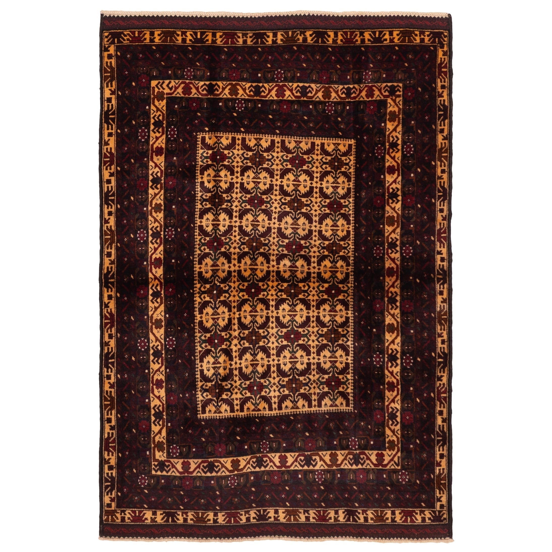 Ecarpetgallery Hand Knotted Teimani Beige Dark Red Wool Rug 46 X 69