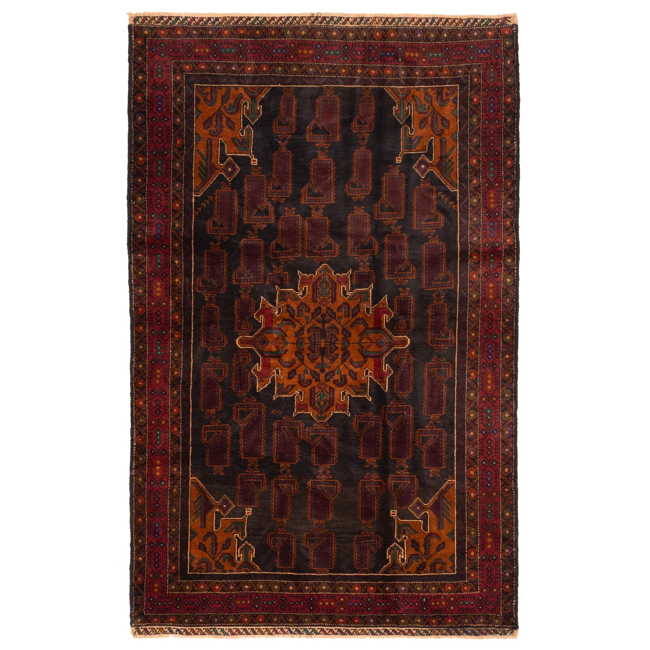 Ecarpetgallery Hand Knotted Teimani Black Burgundy Wool Rug 41 X 66