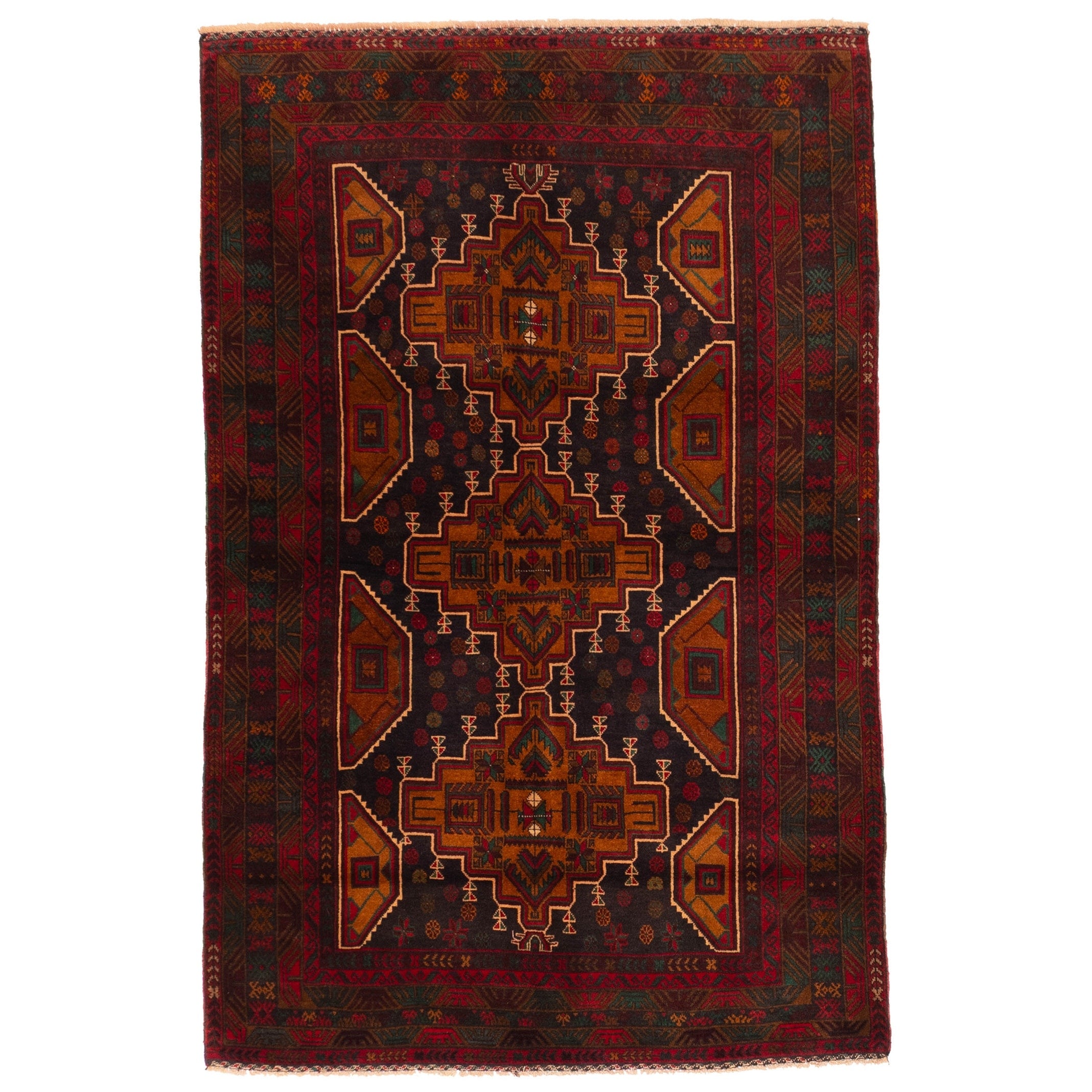 Ecarpetgallery Hand Knotted Teimani Black Burnt Orange Wool Rug 40 X 61