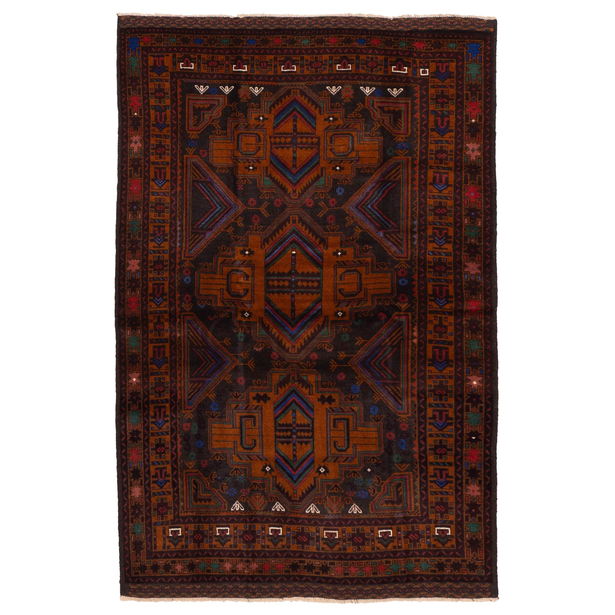 Ecarpetgallery Hand Knotted Teimani Black Burnt Orange Wool Rug 43 X 67