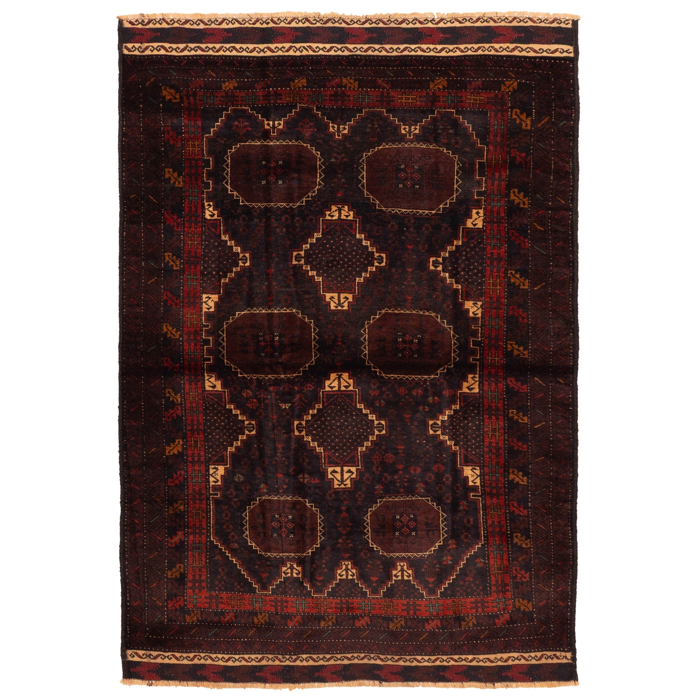 Ecarpetgallery Hand Knotted Teimani Black Dark Red Wool Rug 43 X 63