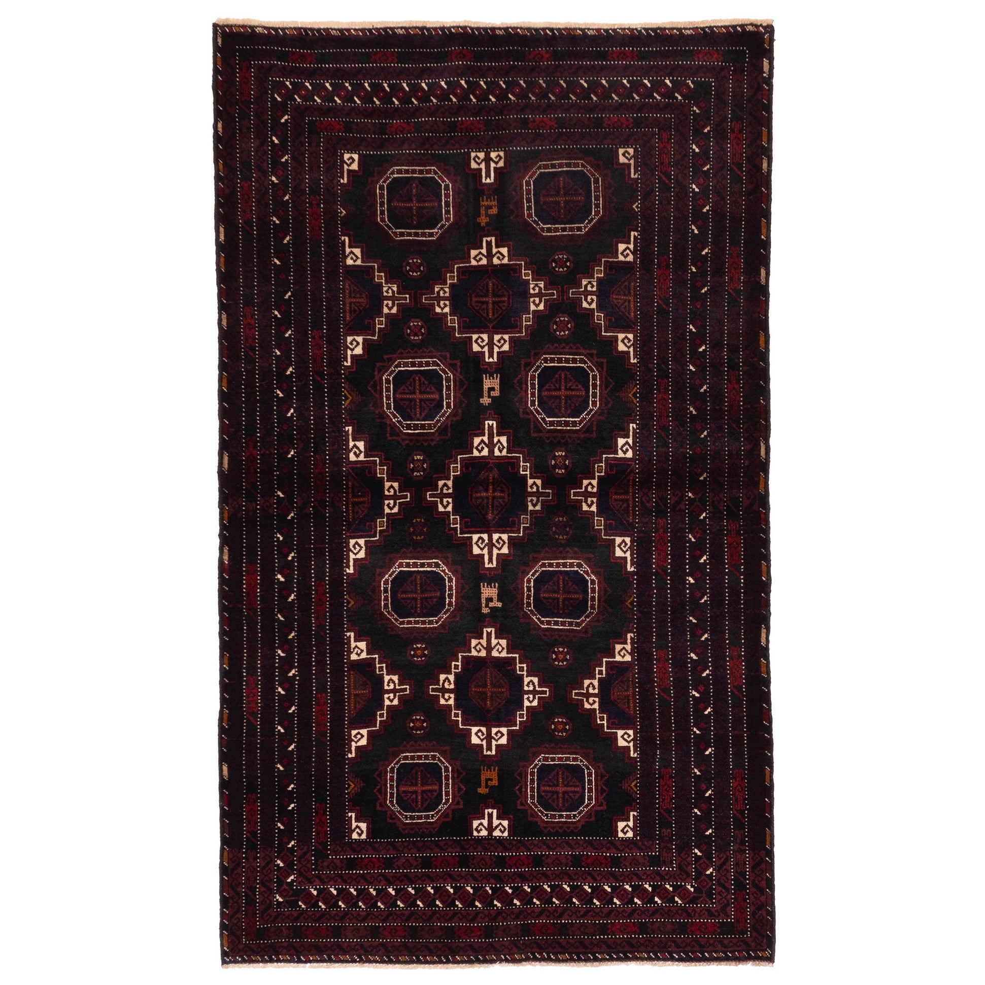 Ecarpetgallery Hand Knotted Teimani Black Dark Red Wool Rug 40 X 69