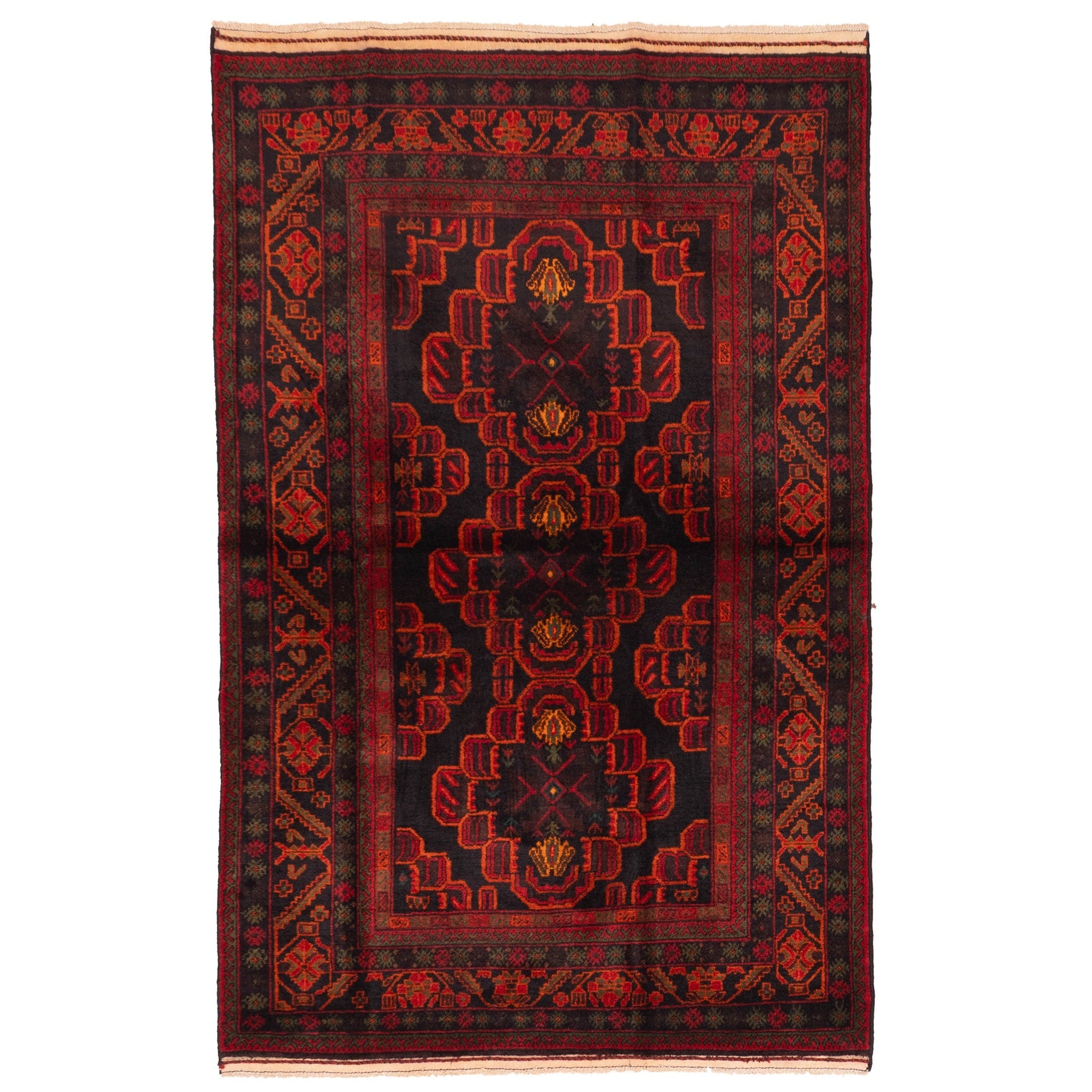 Ecarpetgallery Hand Knotted Teimani Black Orange Wool Rug 41 X 64