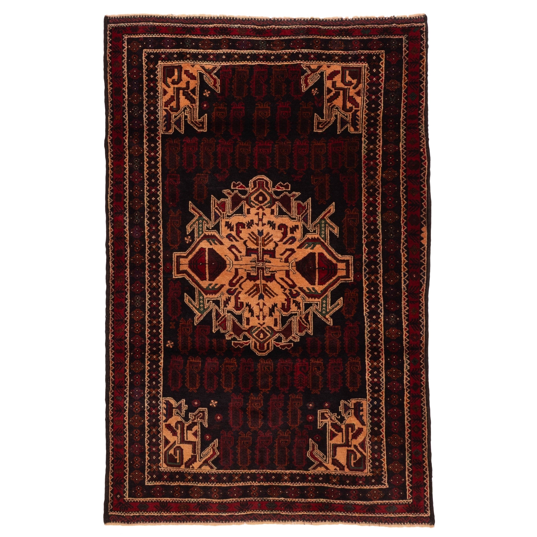 Ecarpetgallery Hand Knotted Teimani Black Red Wool Rug 42 X 62