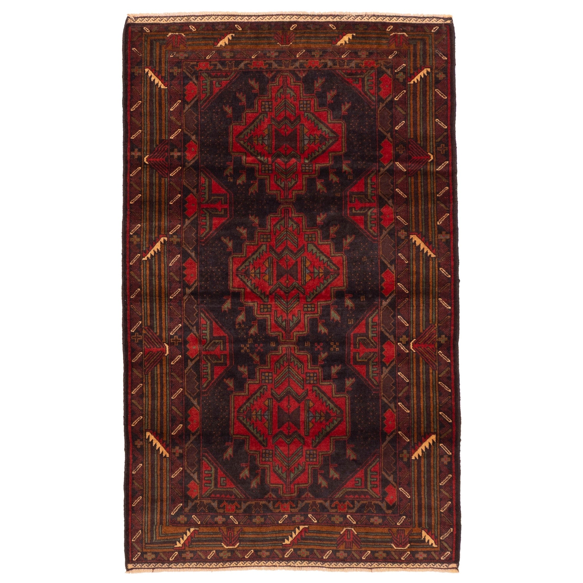 Ecarpetgallery Hand Knotted Teimani Black Red Wool Rug 310 X 63