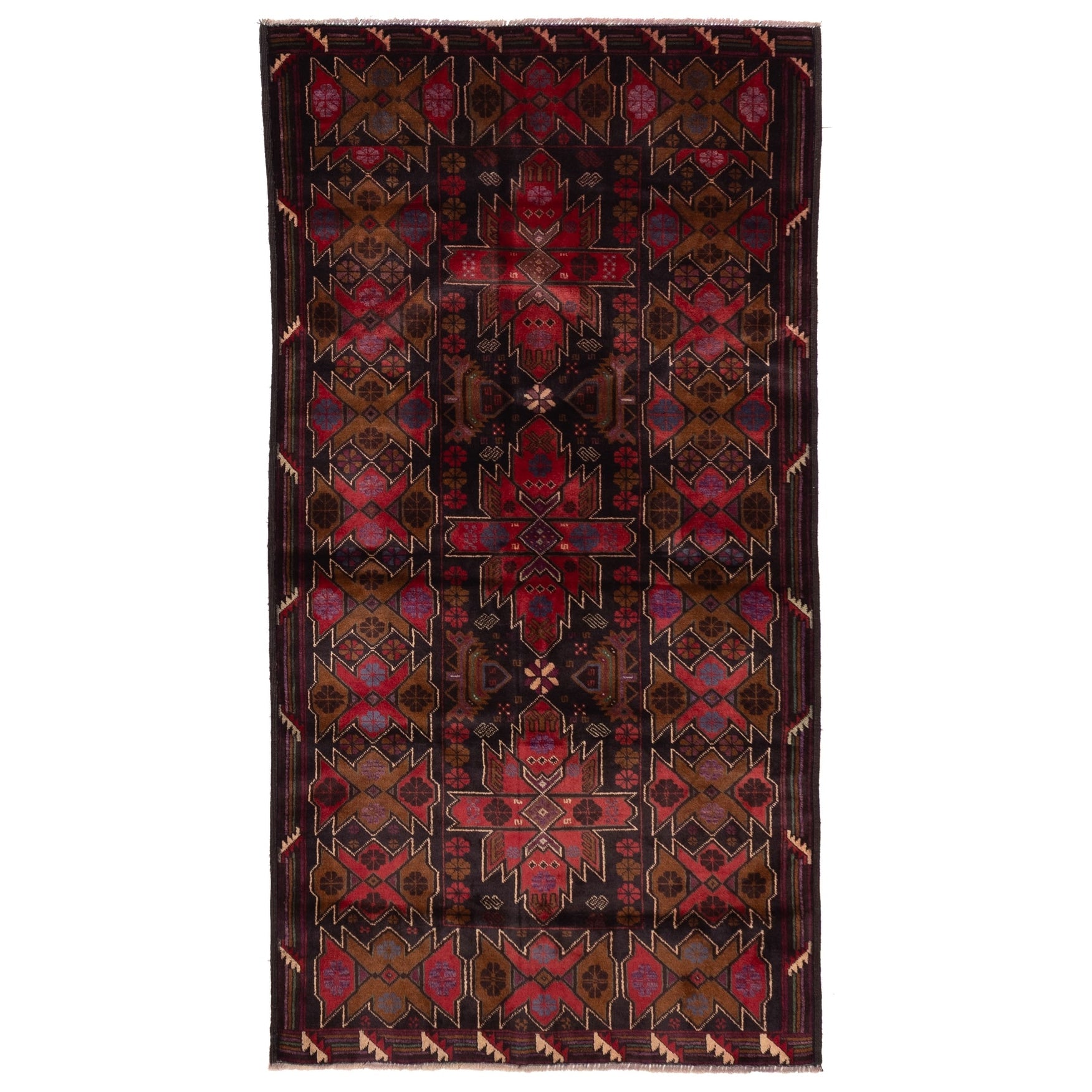 Ecarpetgallery Hand Knotted Teimani Black Red Wool Rug 37 X 68