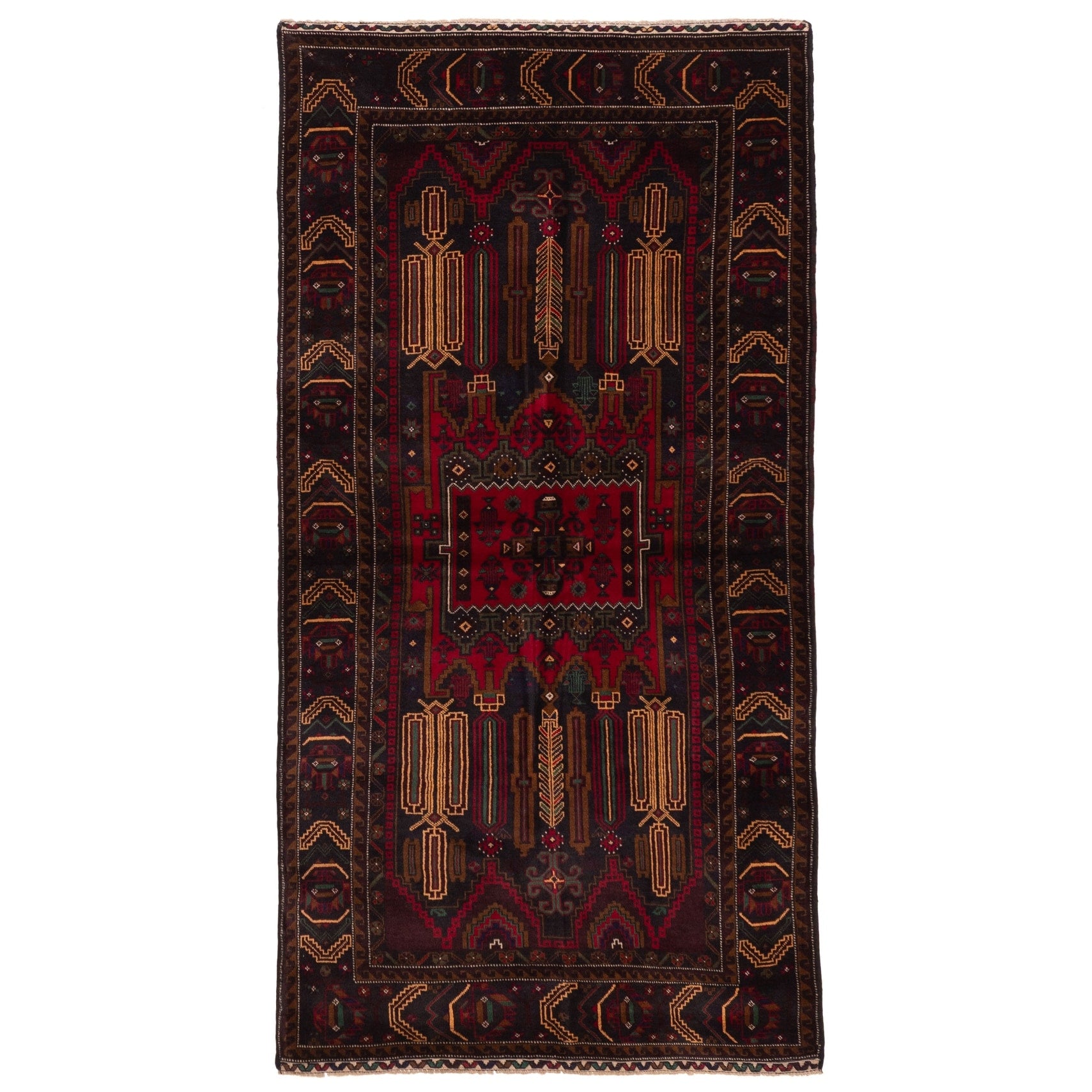 Ecarpetgallery Hand Knotted Teimani Black Red Wool Rug 37 X 71