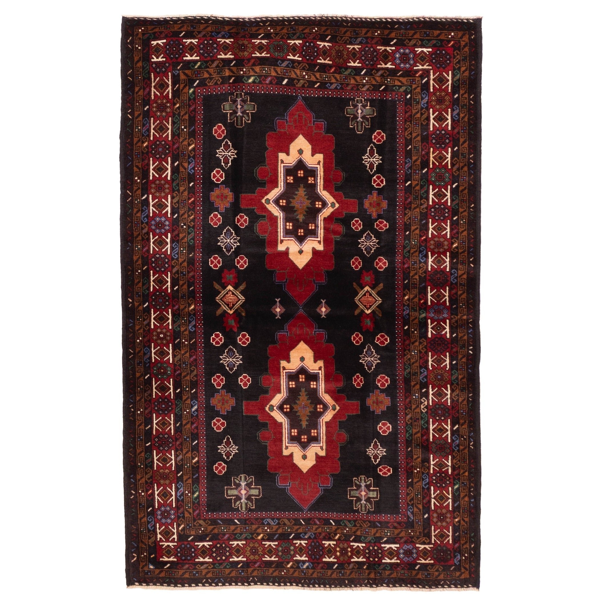 Ecarpetgallery Hand Knotted Teimani Black Red Wool Rug 42 X 68