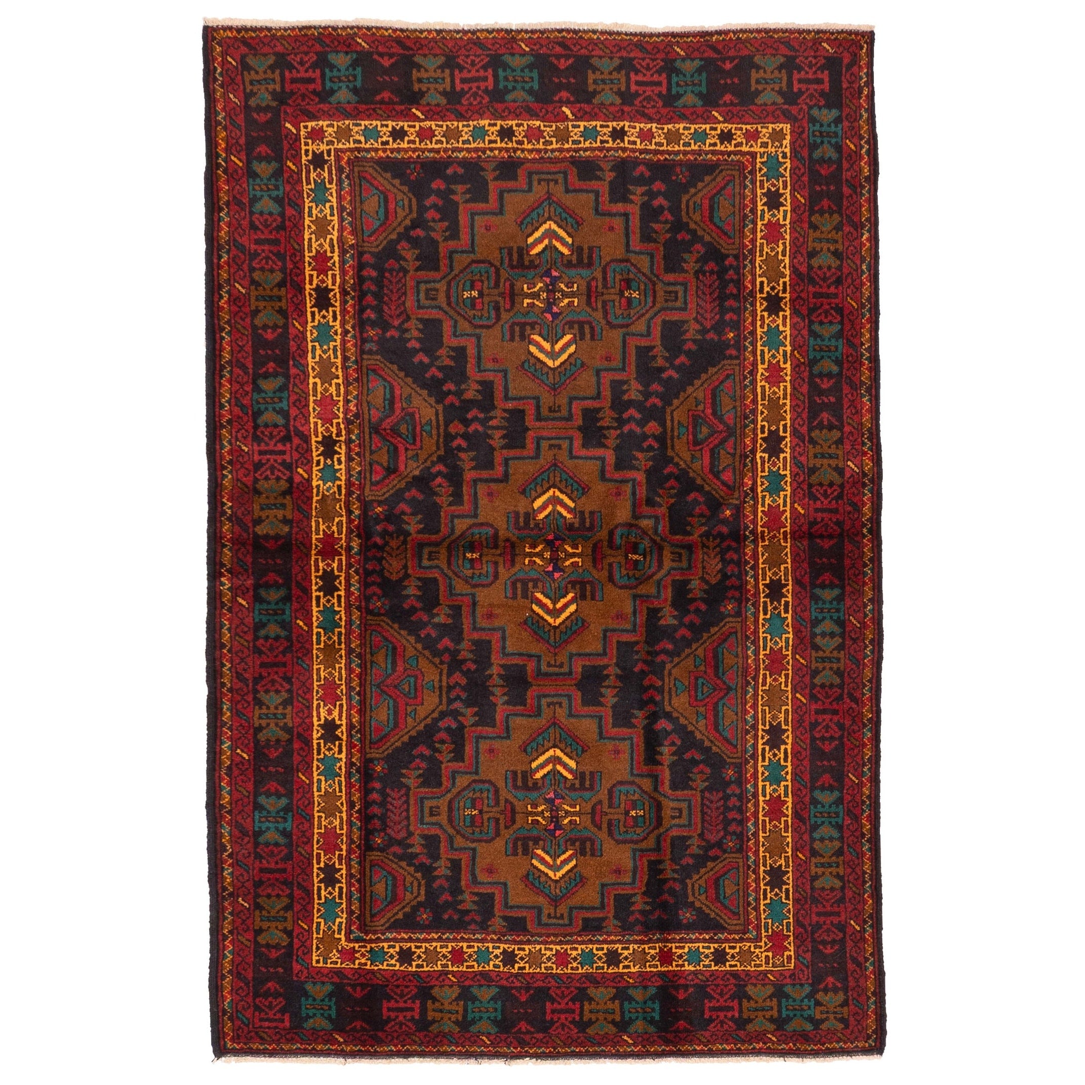 Ecarpetgallery Hand Knotted Teimani Brown Dark Navy Wool Rug 41 X 64