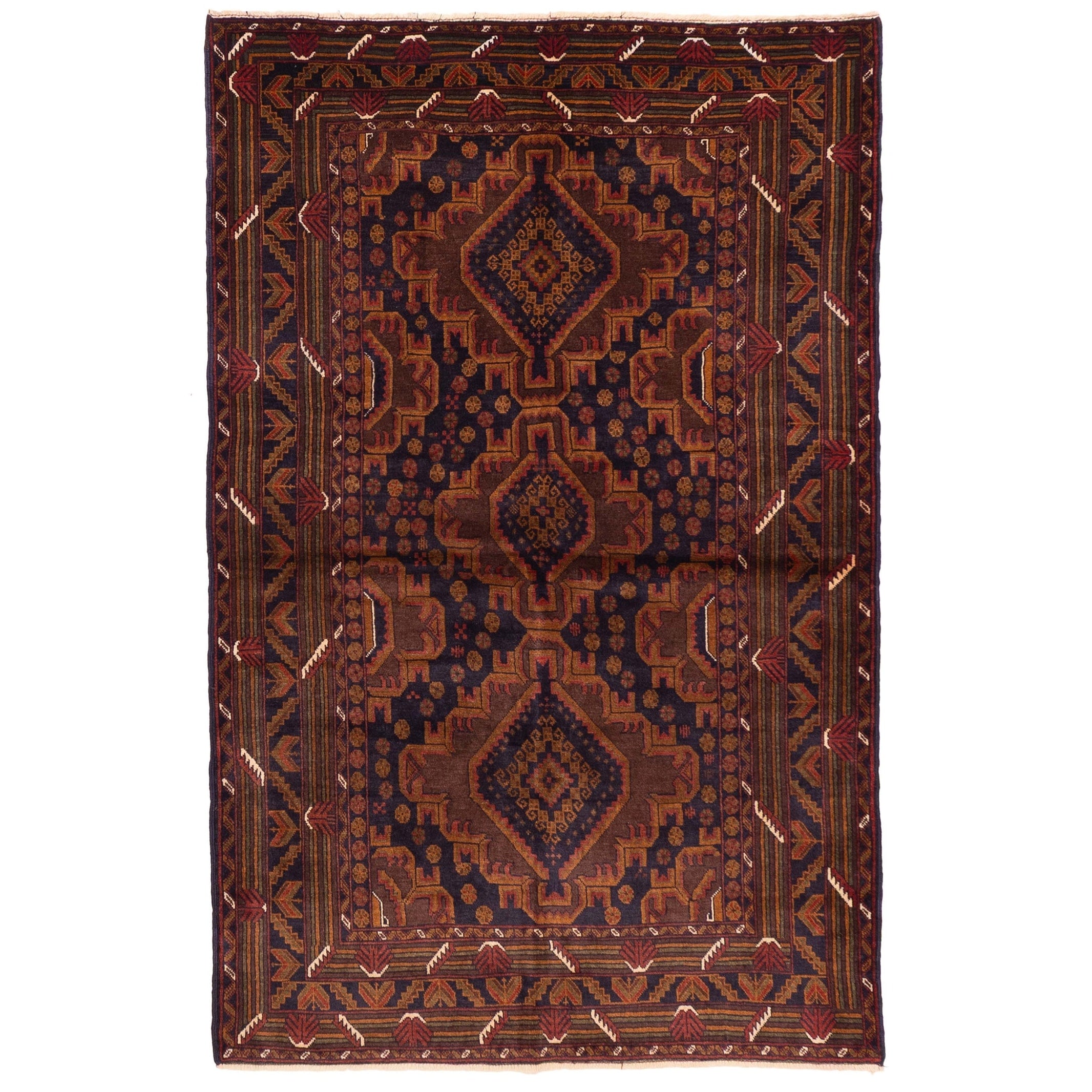 Ecarpetgallery Hand Knotted Teimani Brown Dark Navy Wool Rug 311 X 62