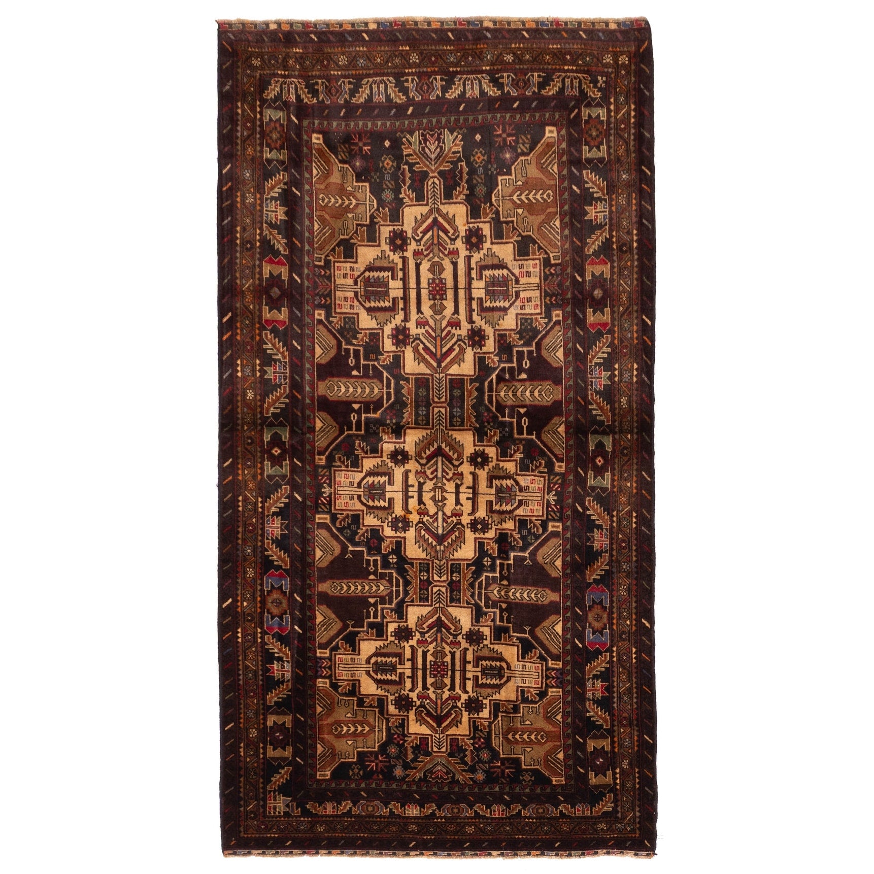 Ecarpetgallery Hand Knotted Teimani Cream Dark Brown Wool Rug 39 X 73